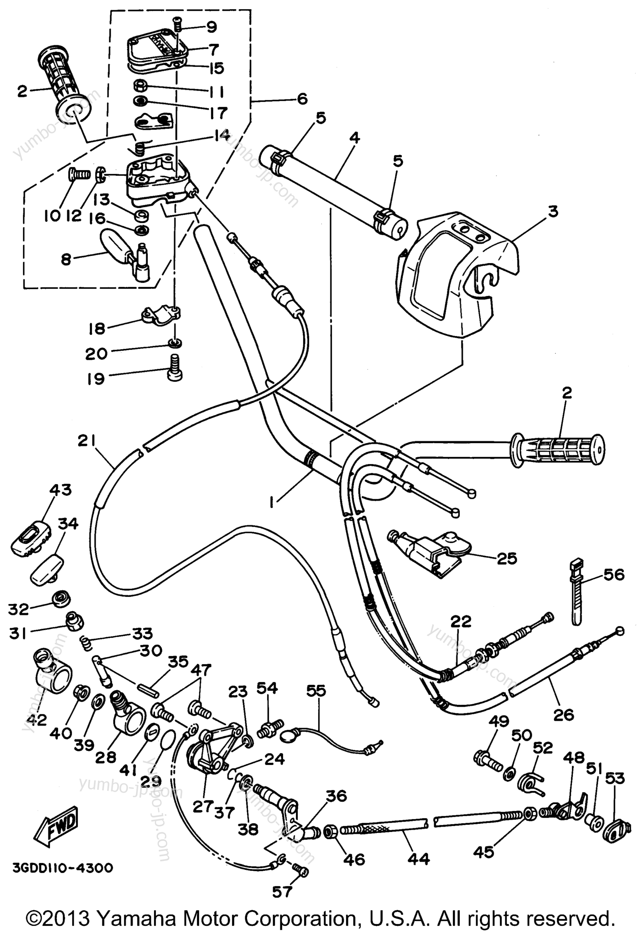 Steering Handle Cable для квадроциклов YAMAHA WARRIOR (YFM350XG_M) 1995 г.