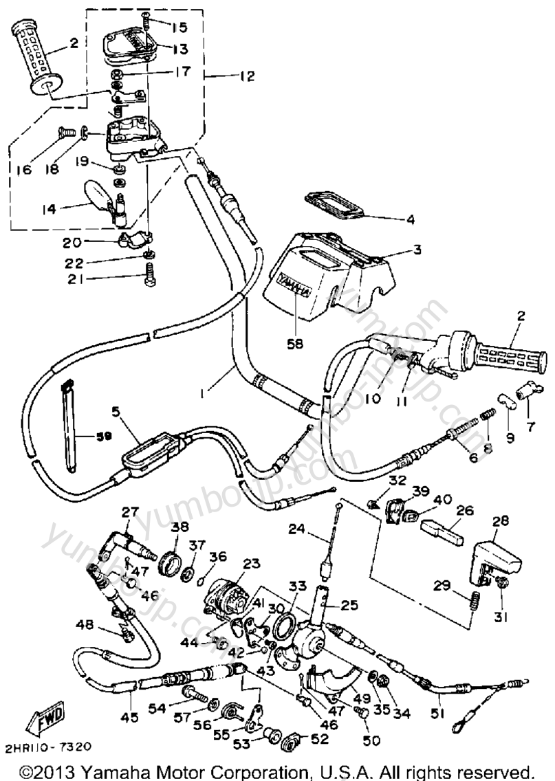 Handlebar Cable для квадроциклов YAMAHA BIG BEAR 4WD (YFM350FWT) 1987 г.