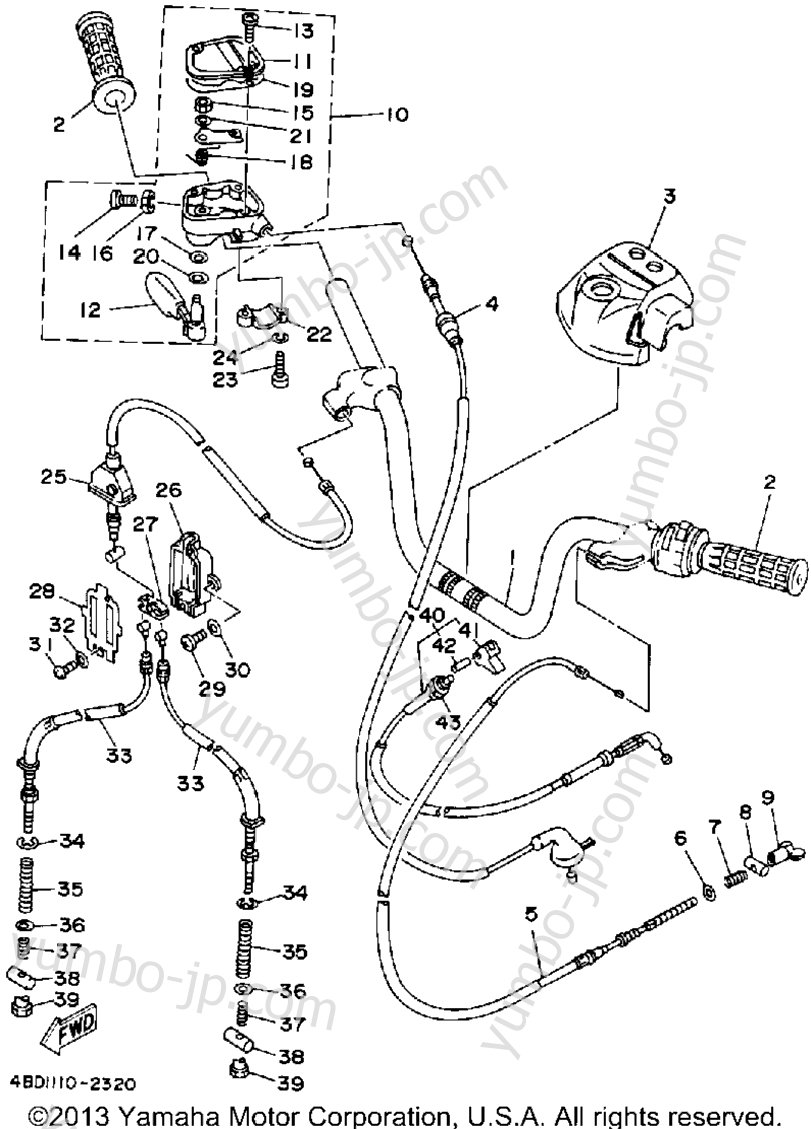 Handlebar-Cable for ATVs YAMAHA TIMBERWOLF 2WD (YFB250D) 1992 year