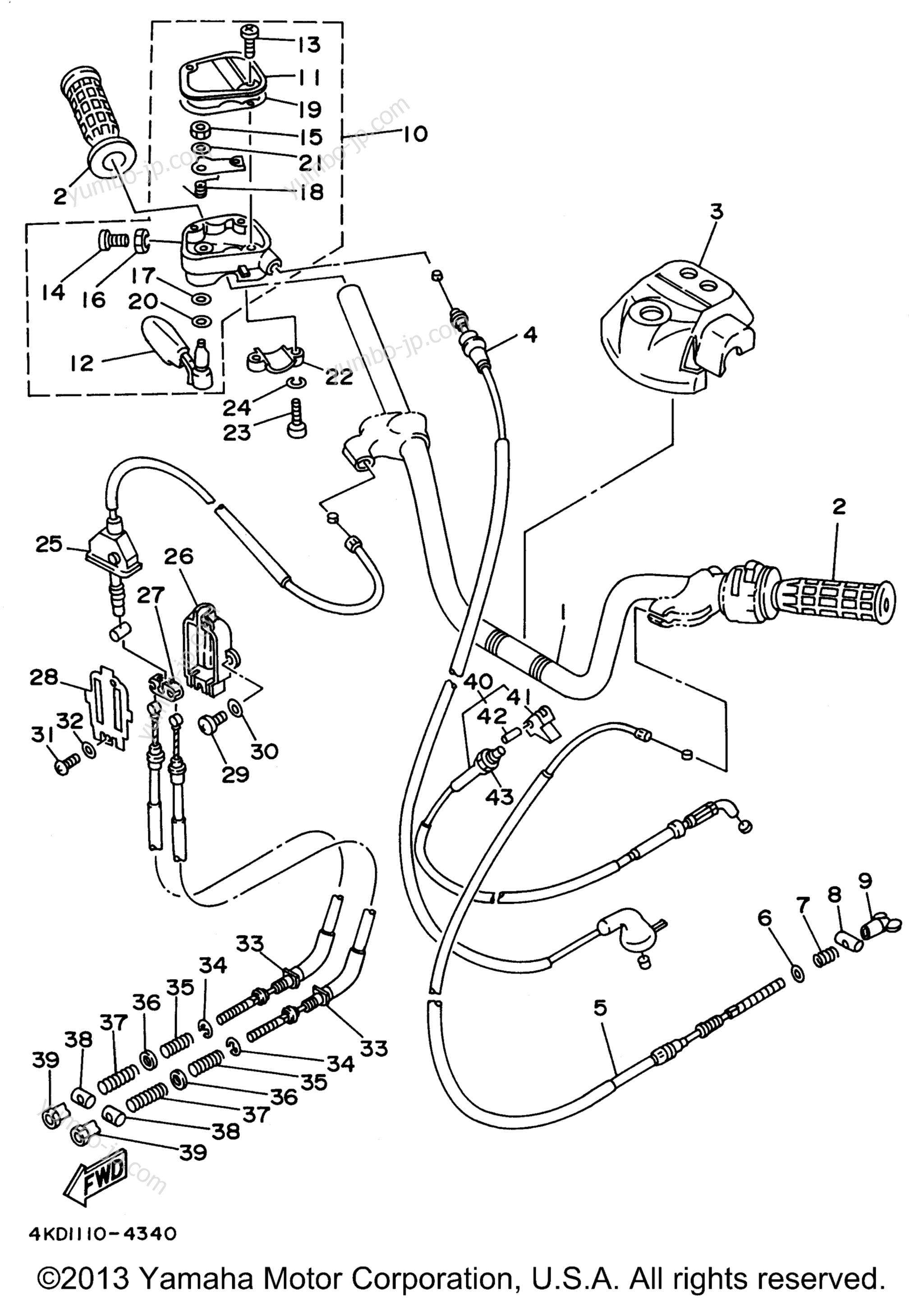 Steering Handle - Cable для квадроциклов YAMAHA TIMBERWOLF 2WD (YFB250FWH) 1996 г.
