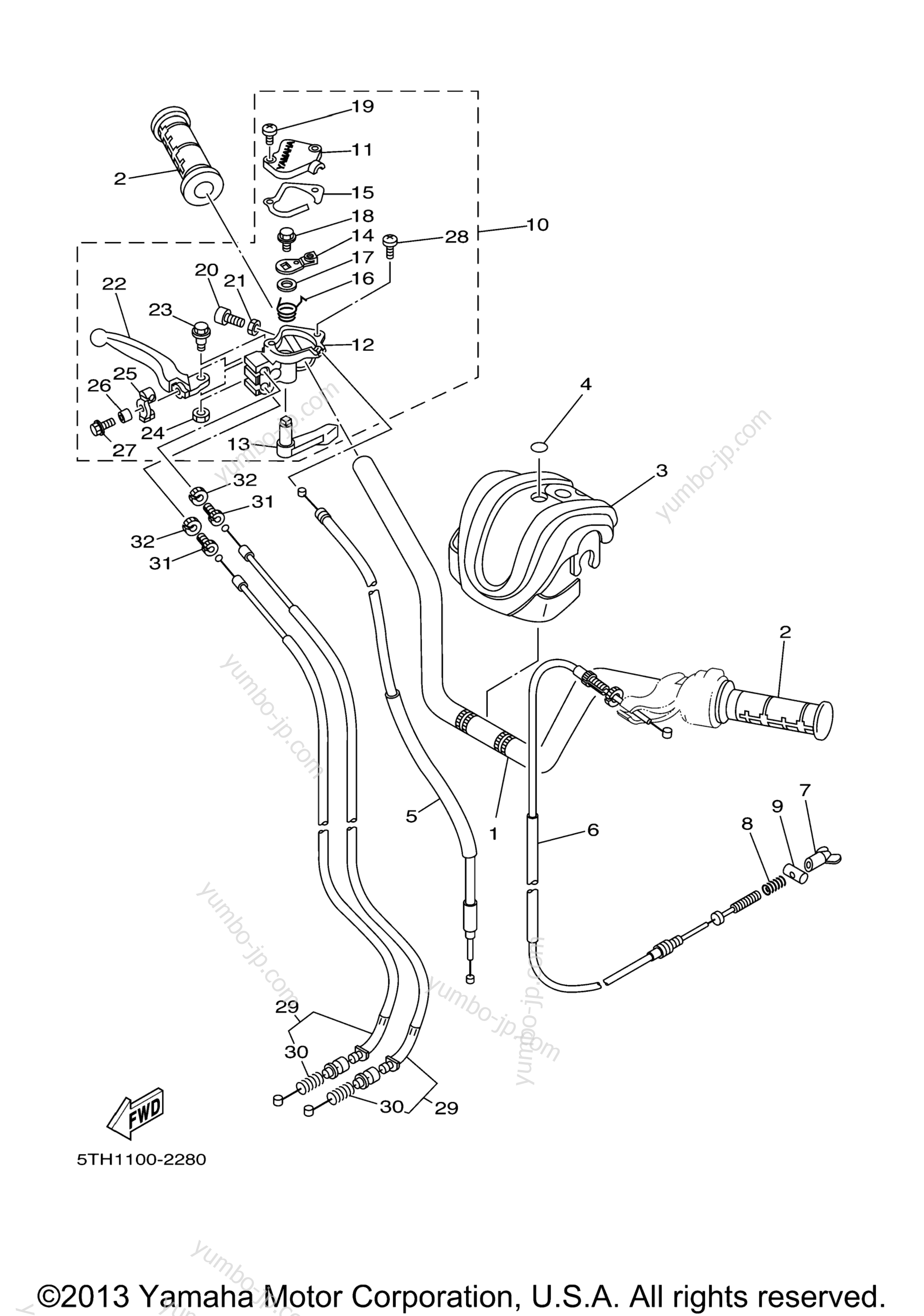 Steering Handle Cable для квадроциклов YAMAHA RAPTOR 80 (YFM80RW) 2007 г.