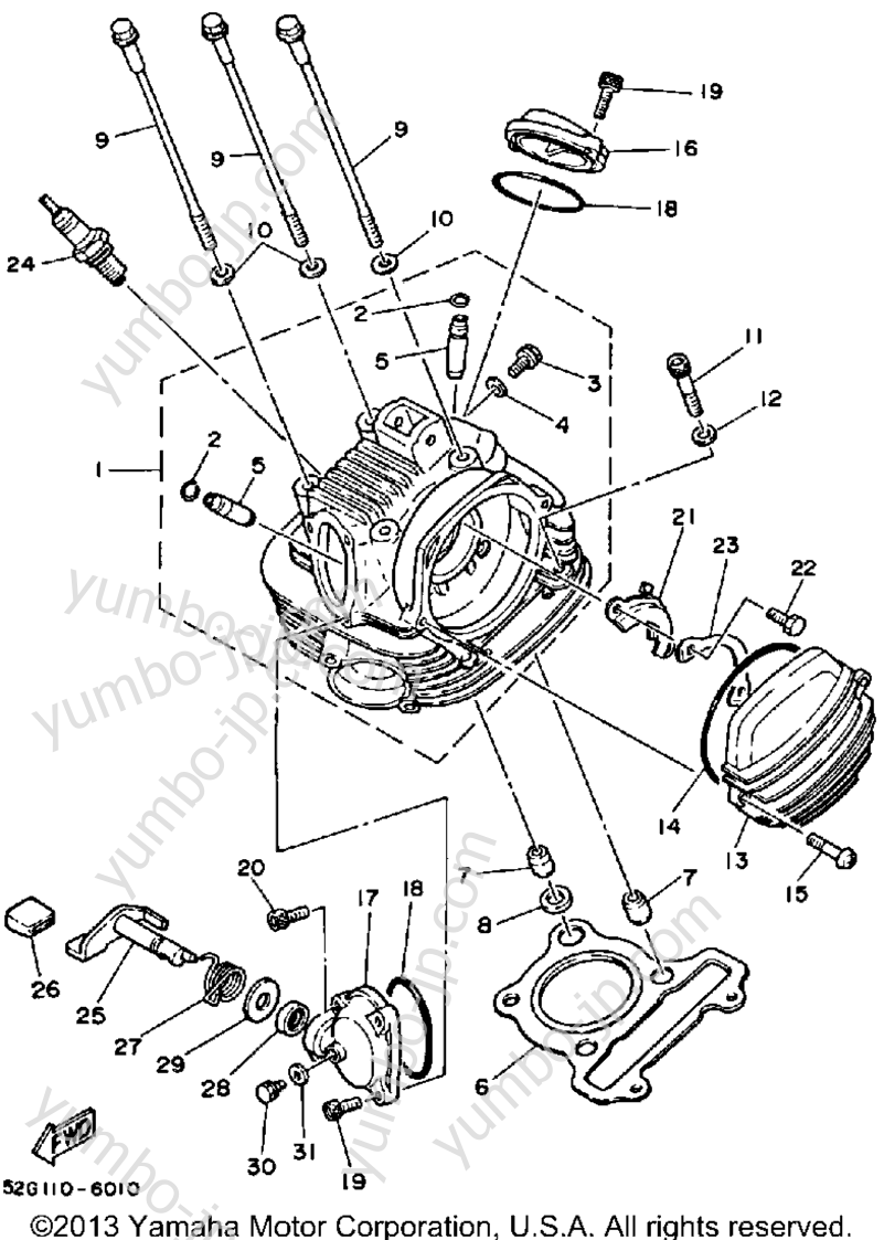 Cylinder-Head для квадроциклов YAMAHA MOTO-4 (YFM200DXU) 1988 г.