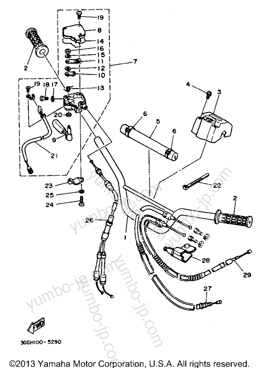 Steering Handle Cable for ATVs YAMAHA BANSHEE (YFZ350G_MN) 1995 year