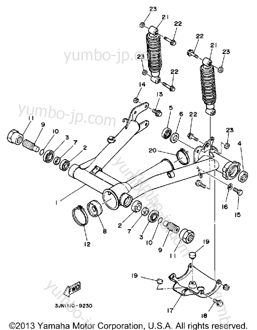 Swing Arm - Rear Shocks for ATVs YAMAHA PRO-4 PRO HAULER W-TURF TIRES (YFU1TW) 1989 year
