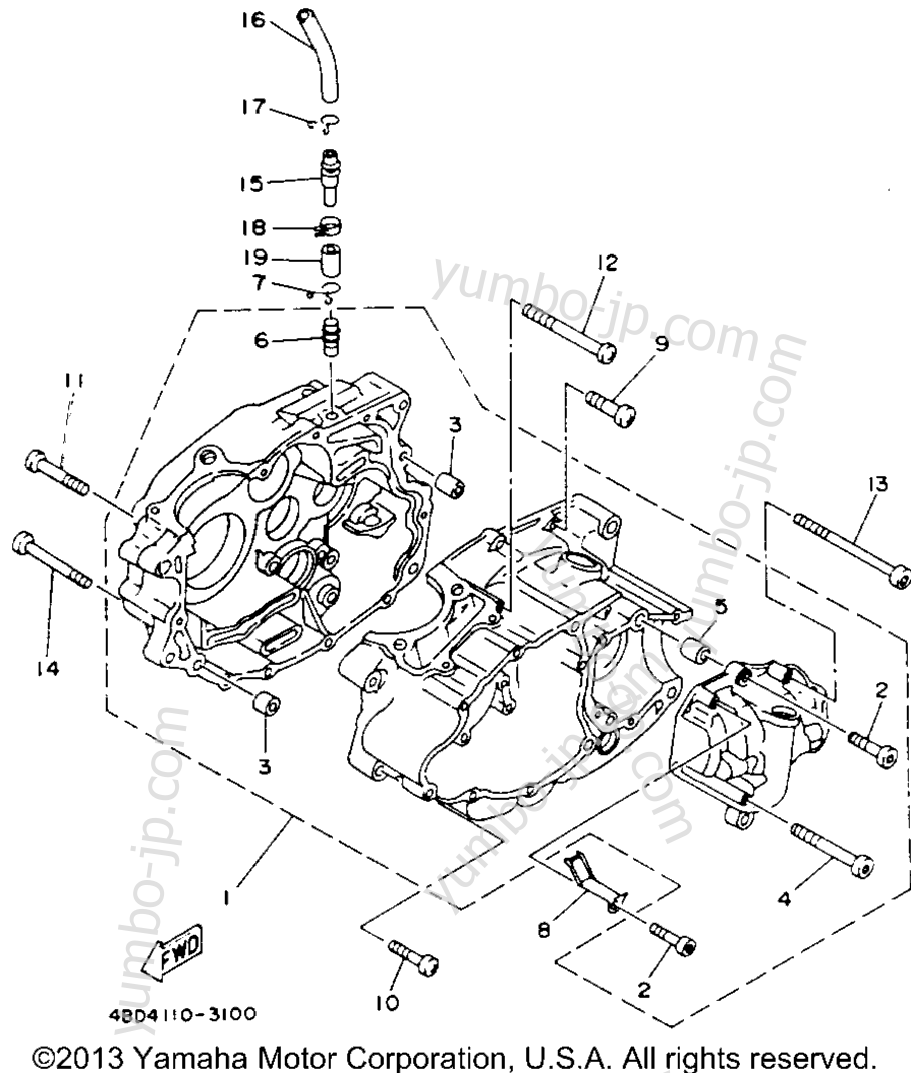 Crankacase for ATVs YAMAHA TIMBERWOLF 2WD (YFB250E) 1993 year