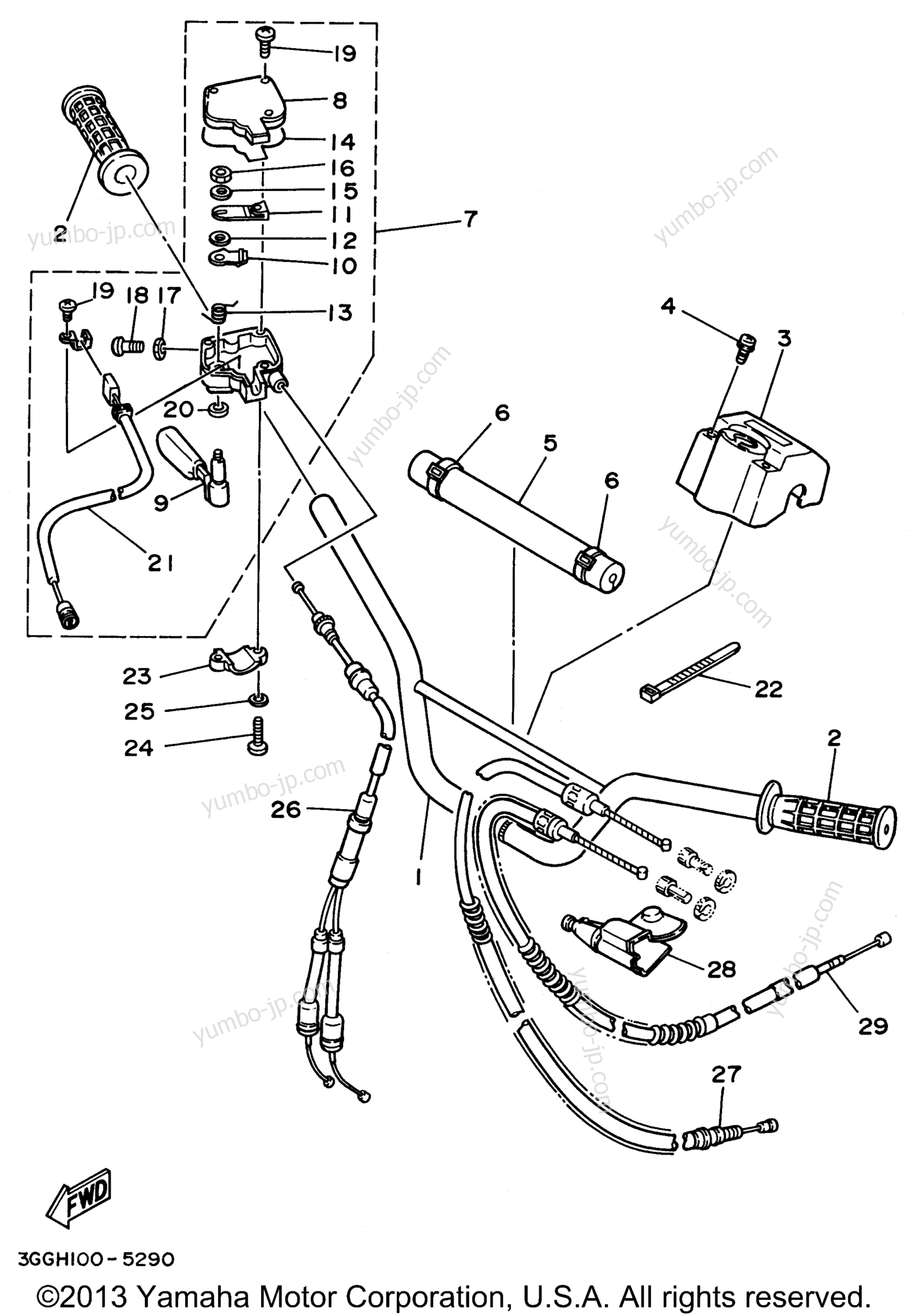 Steering Handle - Cable для квадроциклов YAMAHA BANSHEE (YFZ350H) 1996 г.
