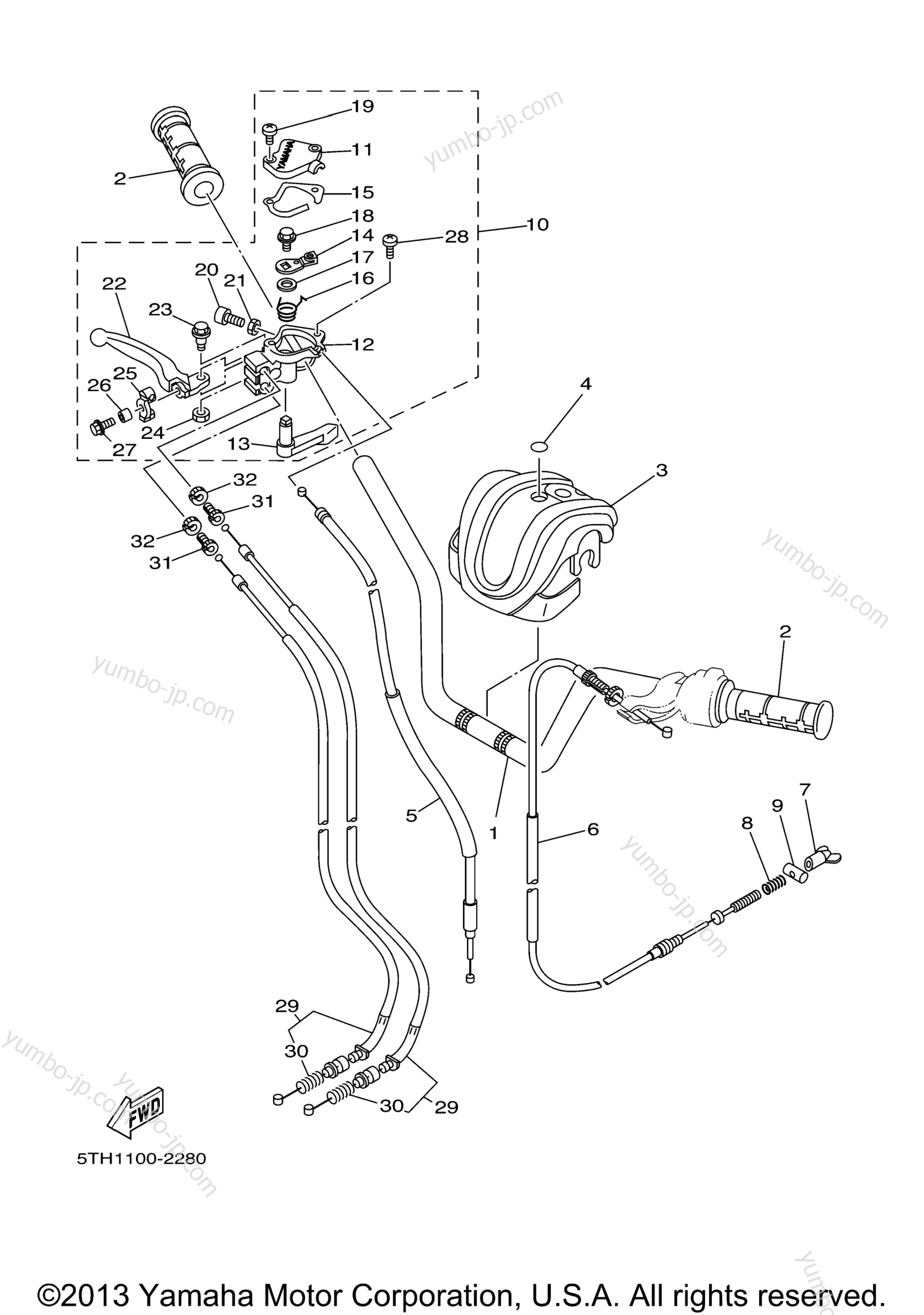 Steering Handle Cable для квадроциклов YAMAHA GRIZZLY 80 (YFM80GV) 2006 г.