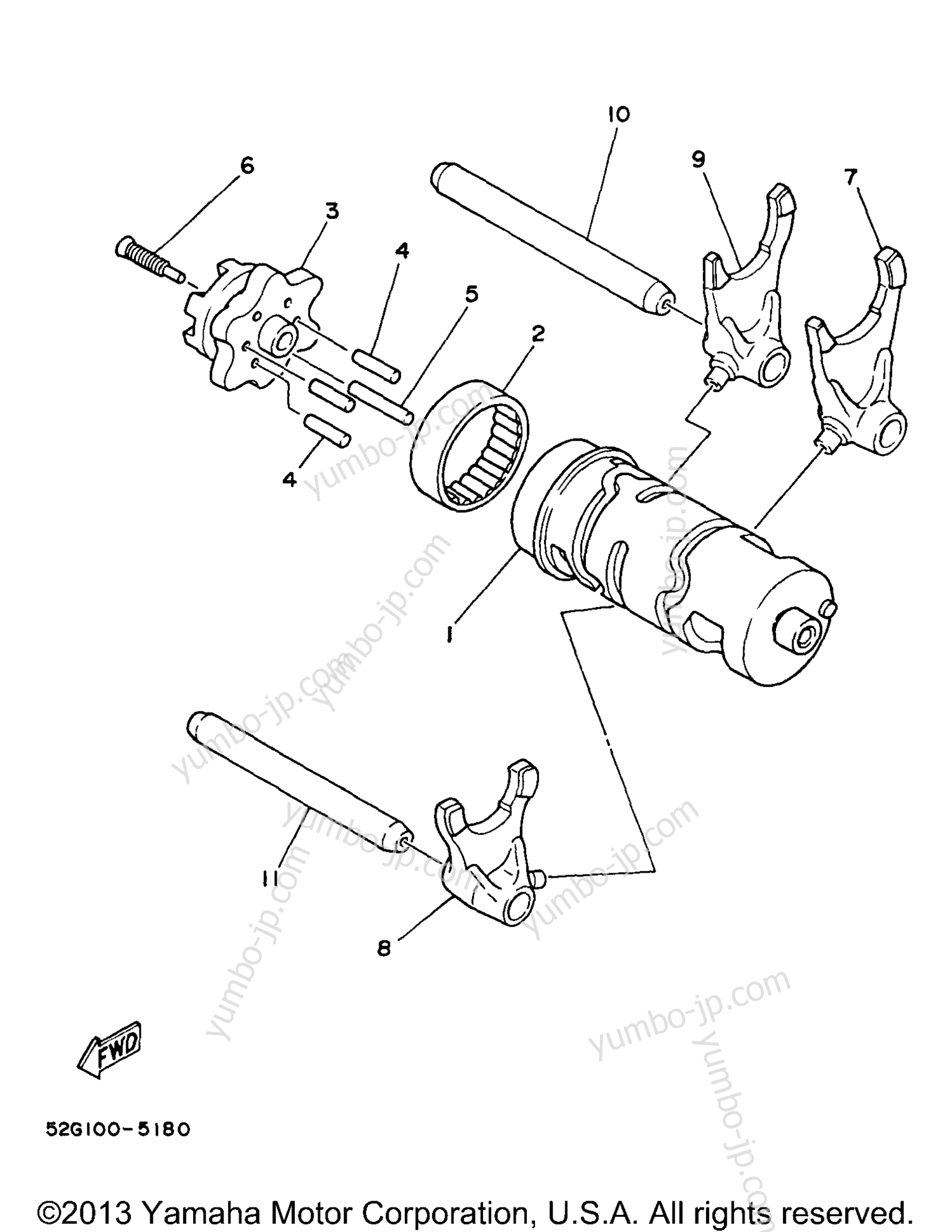 Shift Cam Shift Fork для квадроциклов YAMAHA TIMBERWOLF 2WD (YFB250UJ_M) 1997 г.