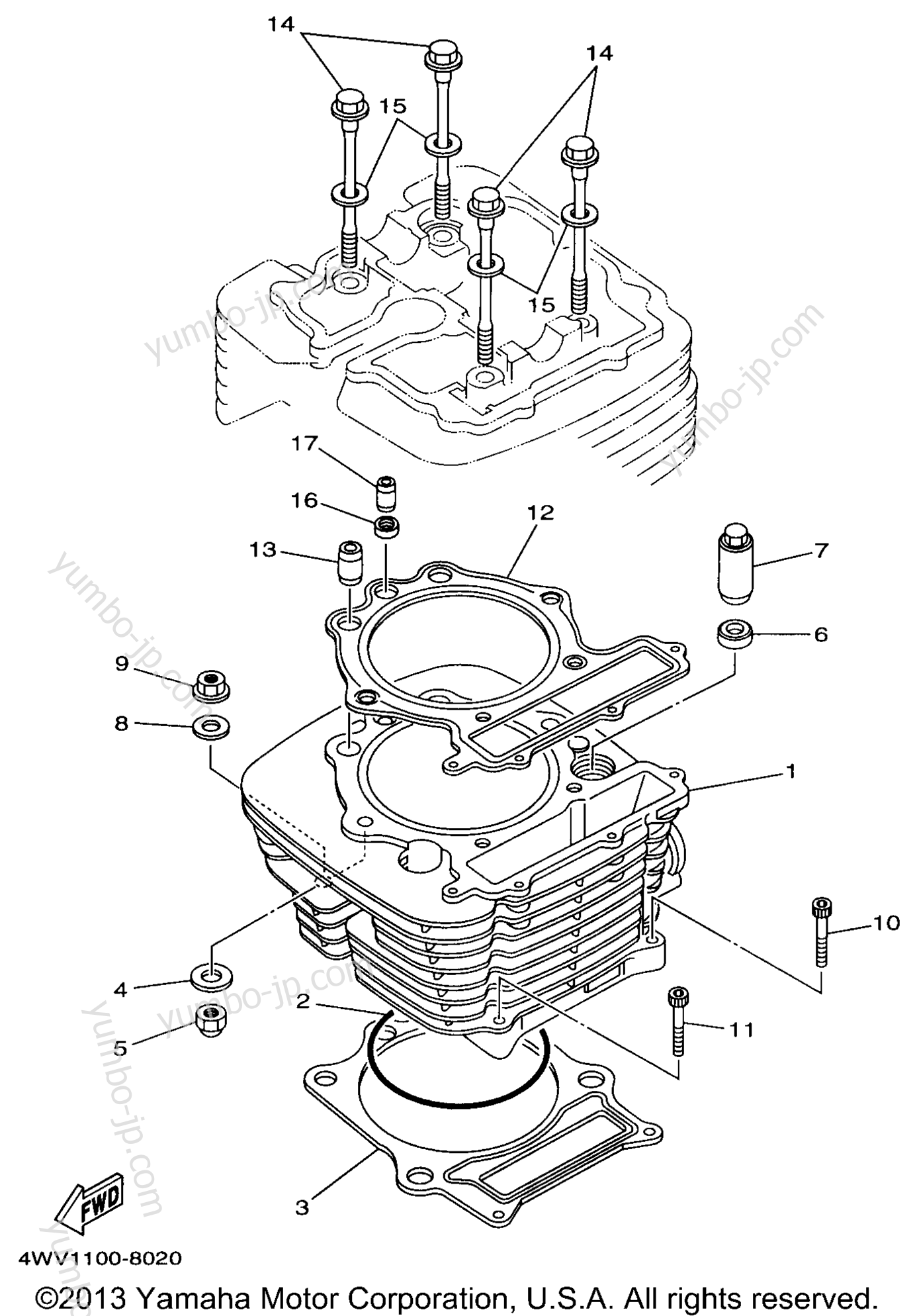 CYLINDER for ATVs YAMAHA GRIZZLY (YFM600FWAK) 1998 year