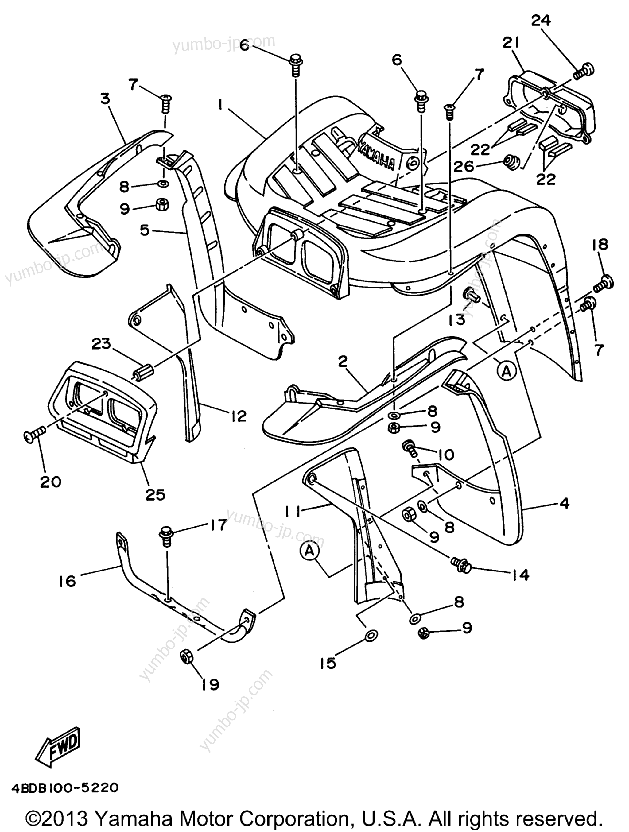 FRONT FENDER для квадроциклов YAMAHA TIMBERWOLF 2WD (YFB250FWH) 1996 г.