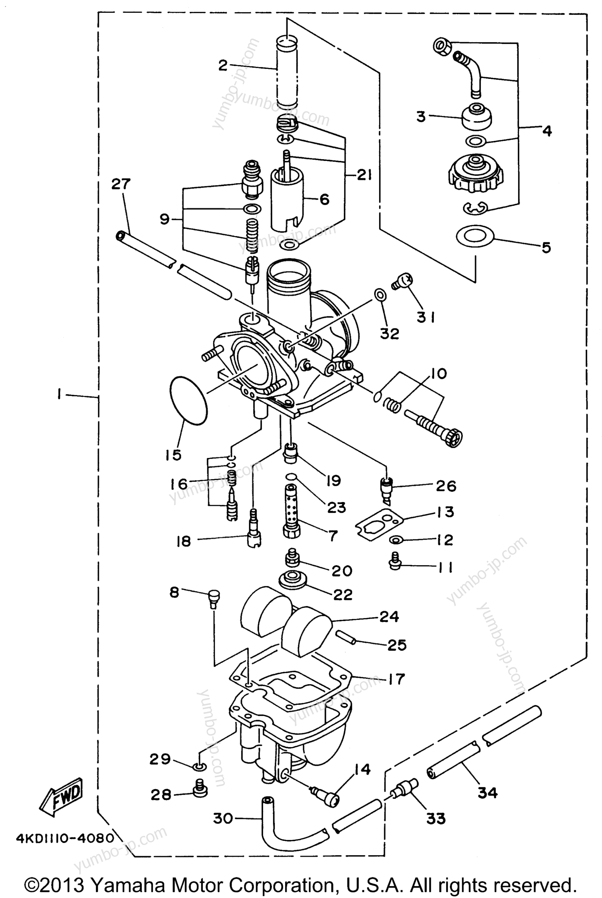 CARBURETOR for ATVs YAMAHA TIMBERWOLF 2WD (YFB250FWH) 1996 year