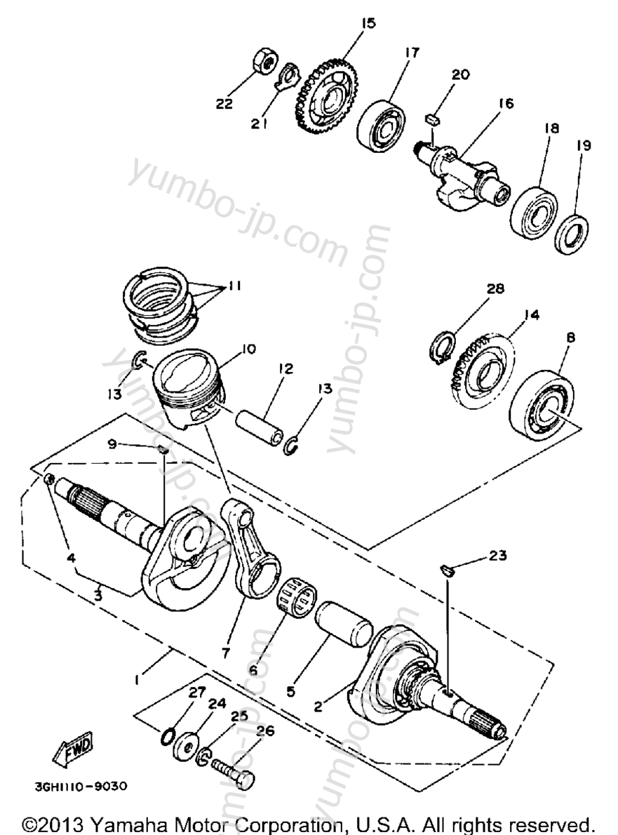 Crankshaft - Piston for ATVs YAMAHA PRO-4 PRO HAULER (YFU1W) 1989 year