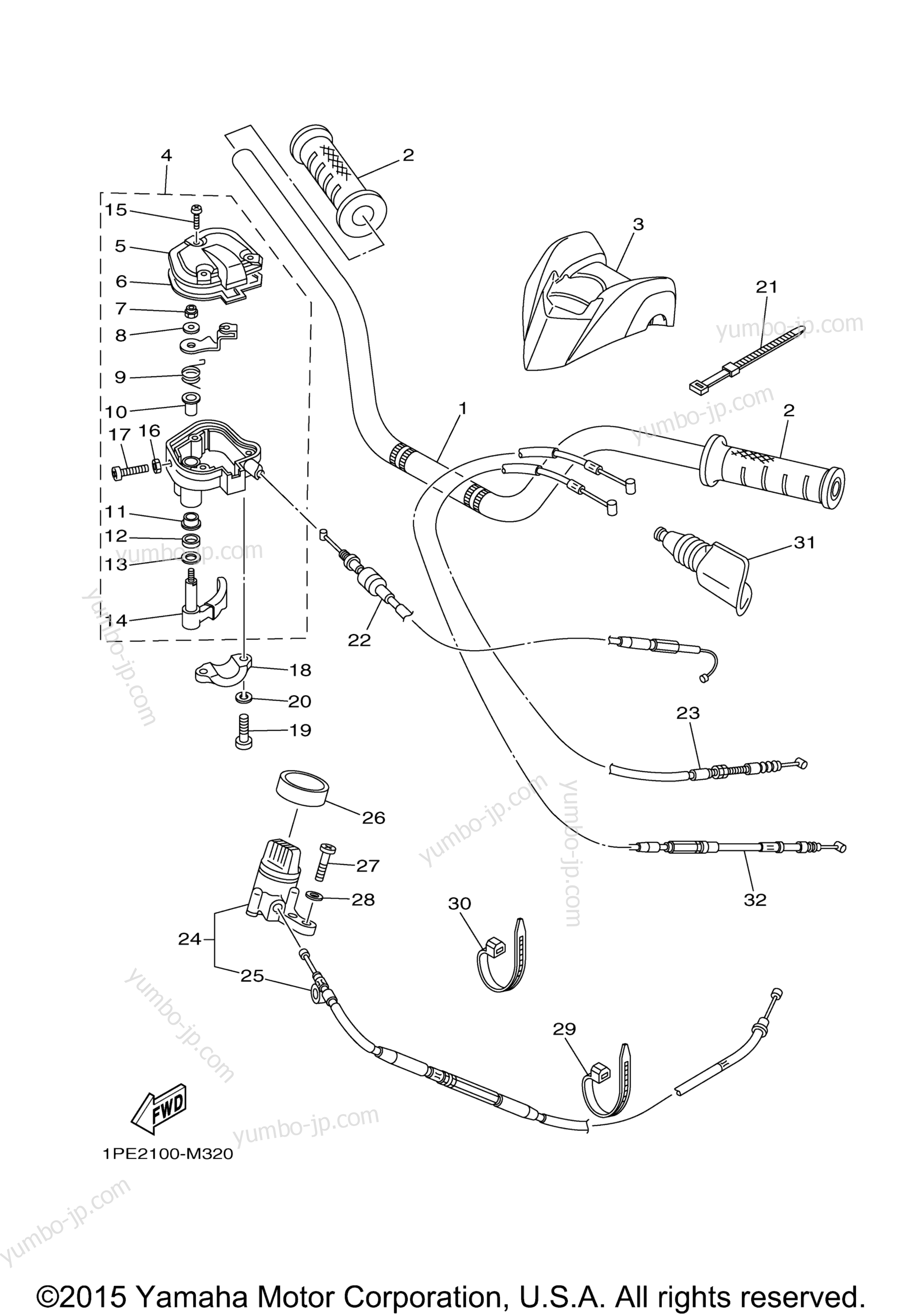 Steering Handle Cable для квадроциклов YAMAHA RAPTOR 700 (YFM70RSBGL) 2016 г.