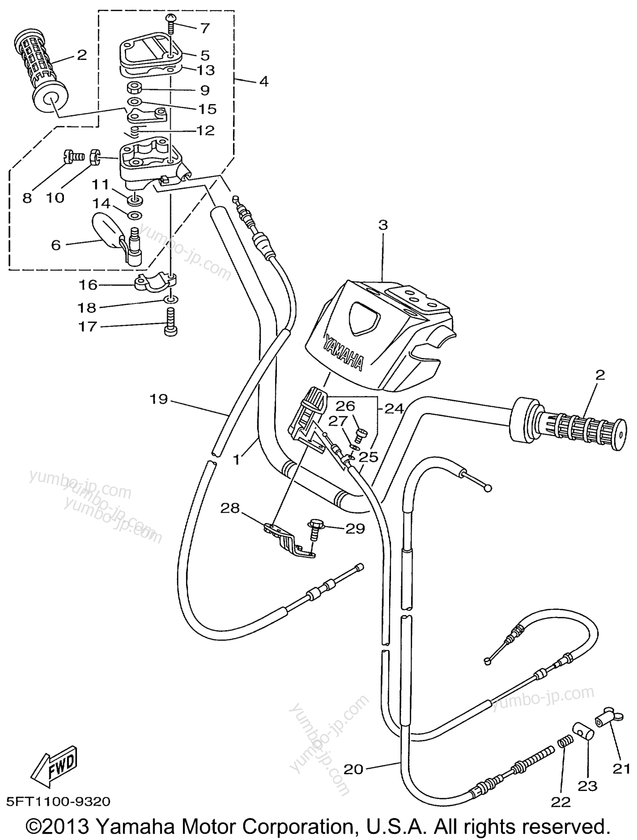 Steering Handle Cable для квадроциклов YAMAHA BIG BEAR 4WD (YFM350FHL) 1999 г.