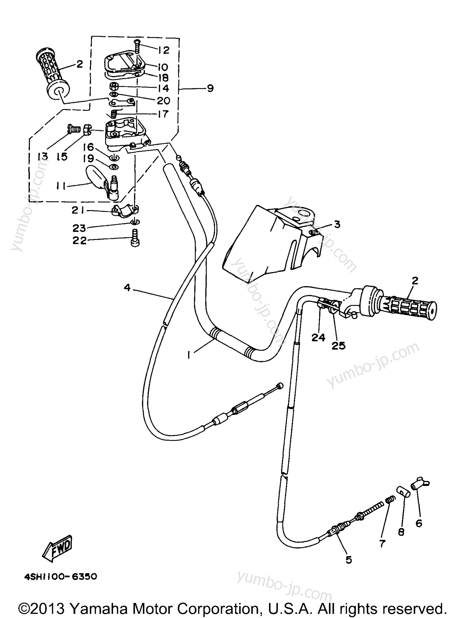 Steering Handle Cable для квадроциклов YAMAHA KODIAK 4WD (YFM400FWJ) 1997 г.