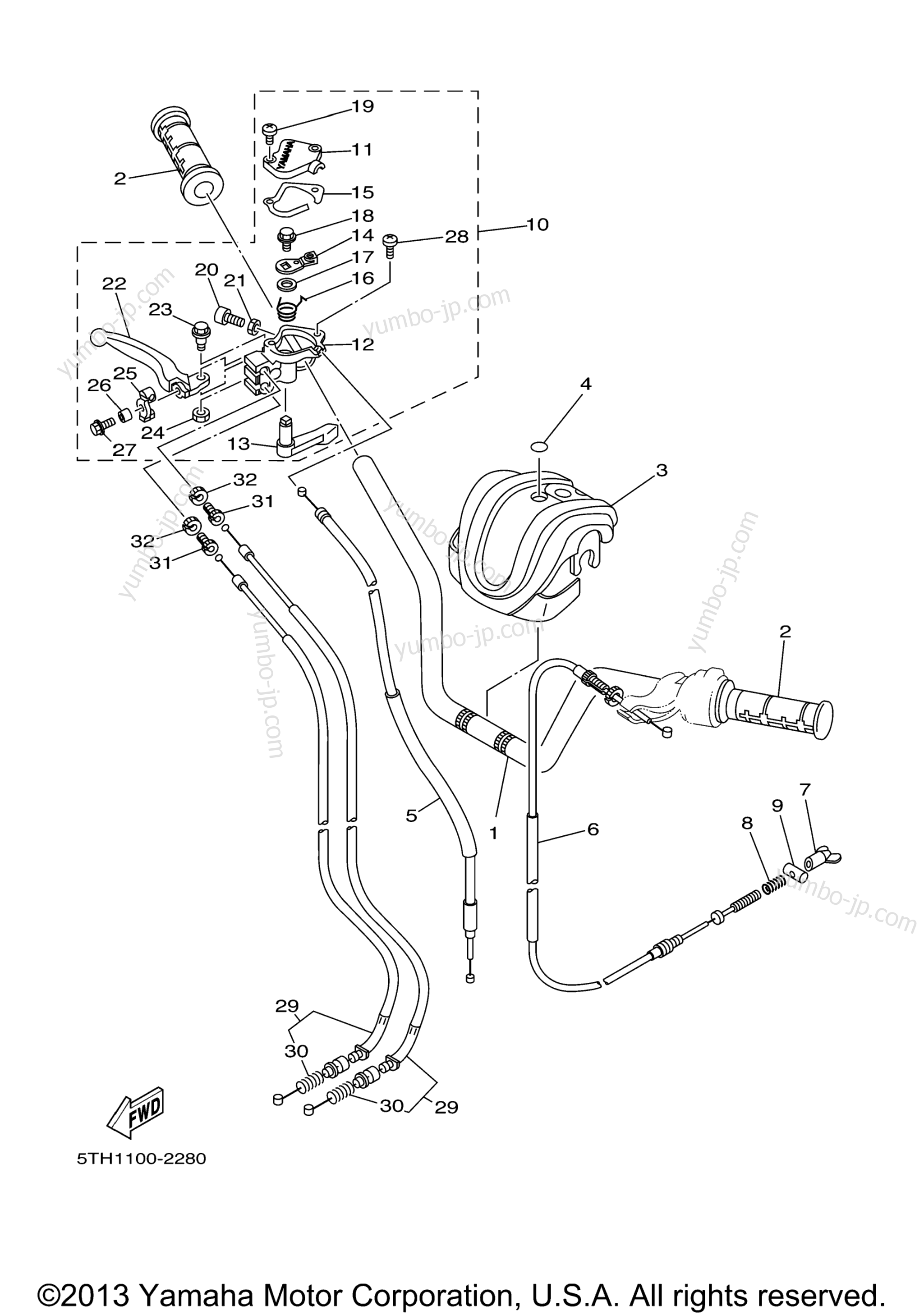 Steering Handle Cable для квадроциклов YAMAHA GRIZZLY 80 (YFM80GT) 2005 г.