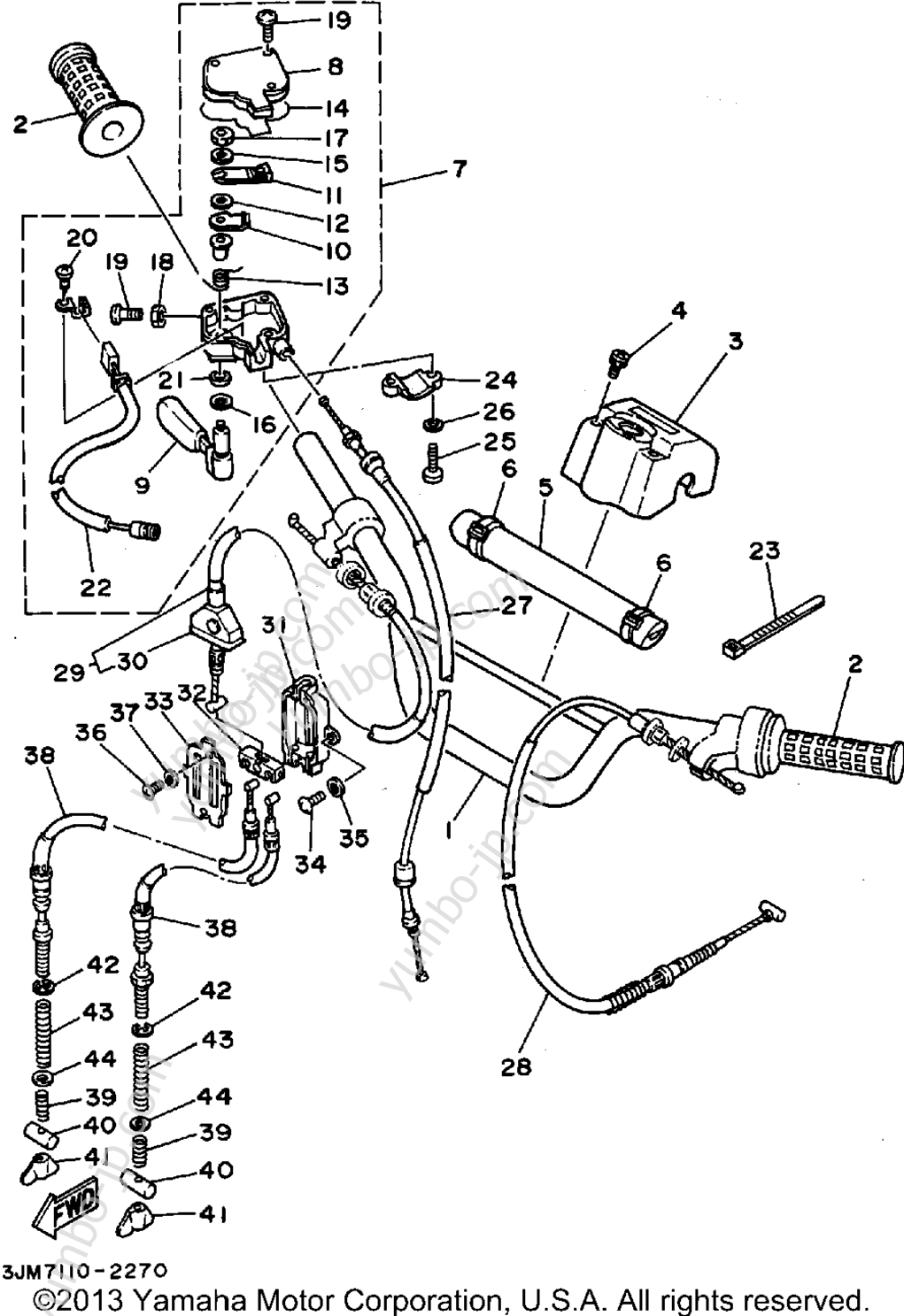 Steering Handle Cable для квадроциклов YAMAHA BLASTER (YFS200G) 1995 г.