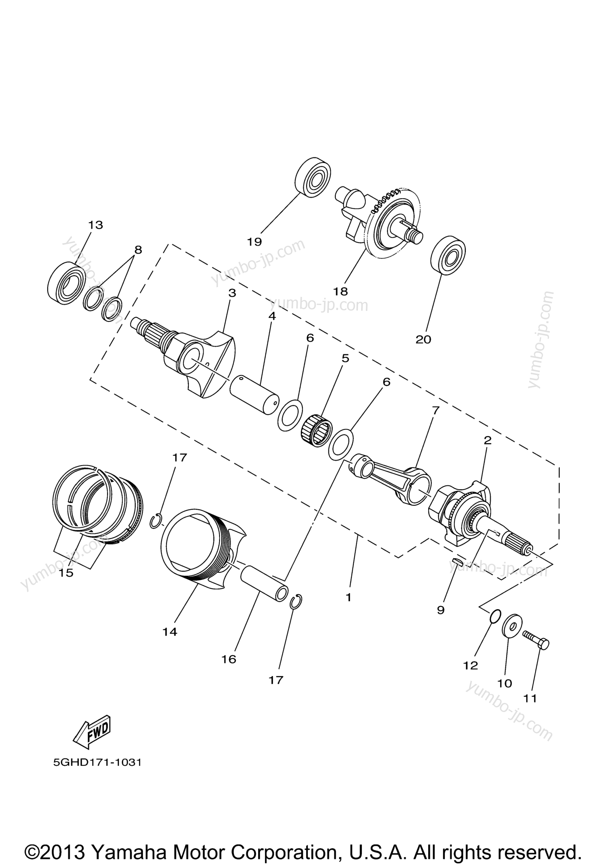 Коленвал и поршневая группа для квадроциклов YAMAHA GRIZZLY 450 (YFM450DEG) 2014 г.