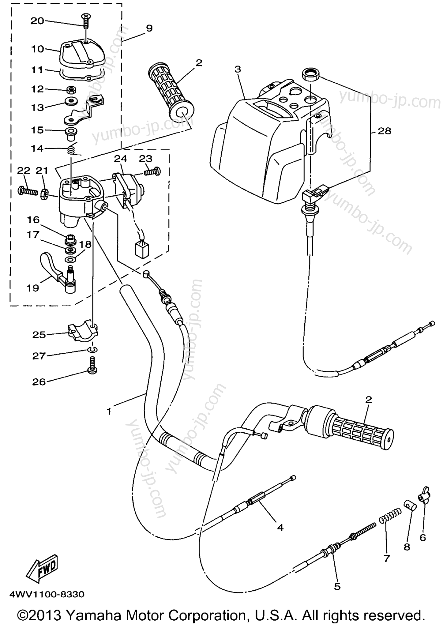 Steering Handle Cable для квадроциклов YAMAHA GRIZZLY (YFM600FWAK) 1998 г.