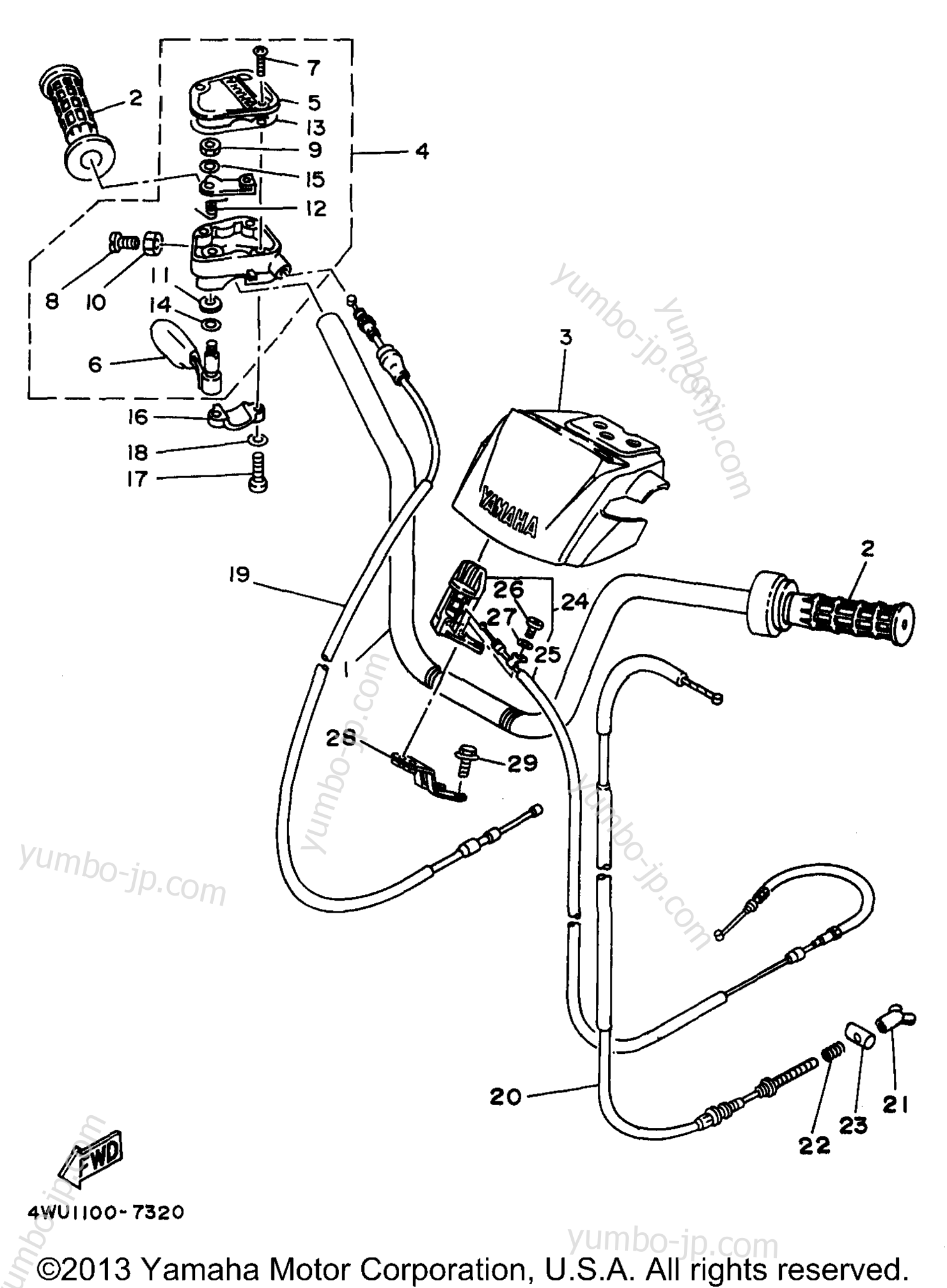 Steering Handle Cable для квадроциклов YAMAHA BIG BEAR 4WD (YFM350FWBK) 1998 г.