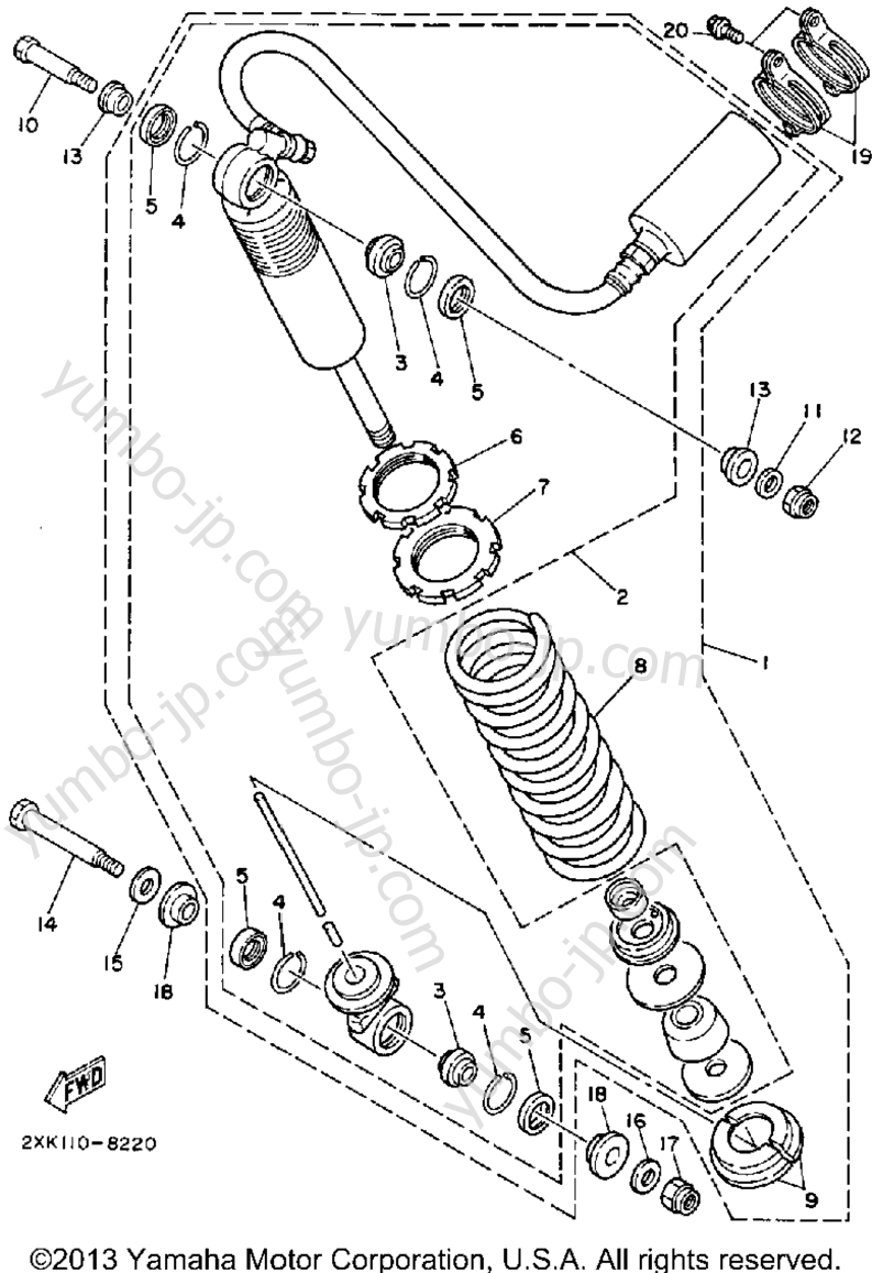 Rear Shocks для квадроциклов YAMAHA WARRIOR (YFM350XB) 1991 г.
