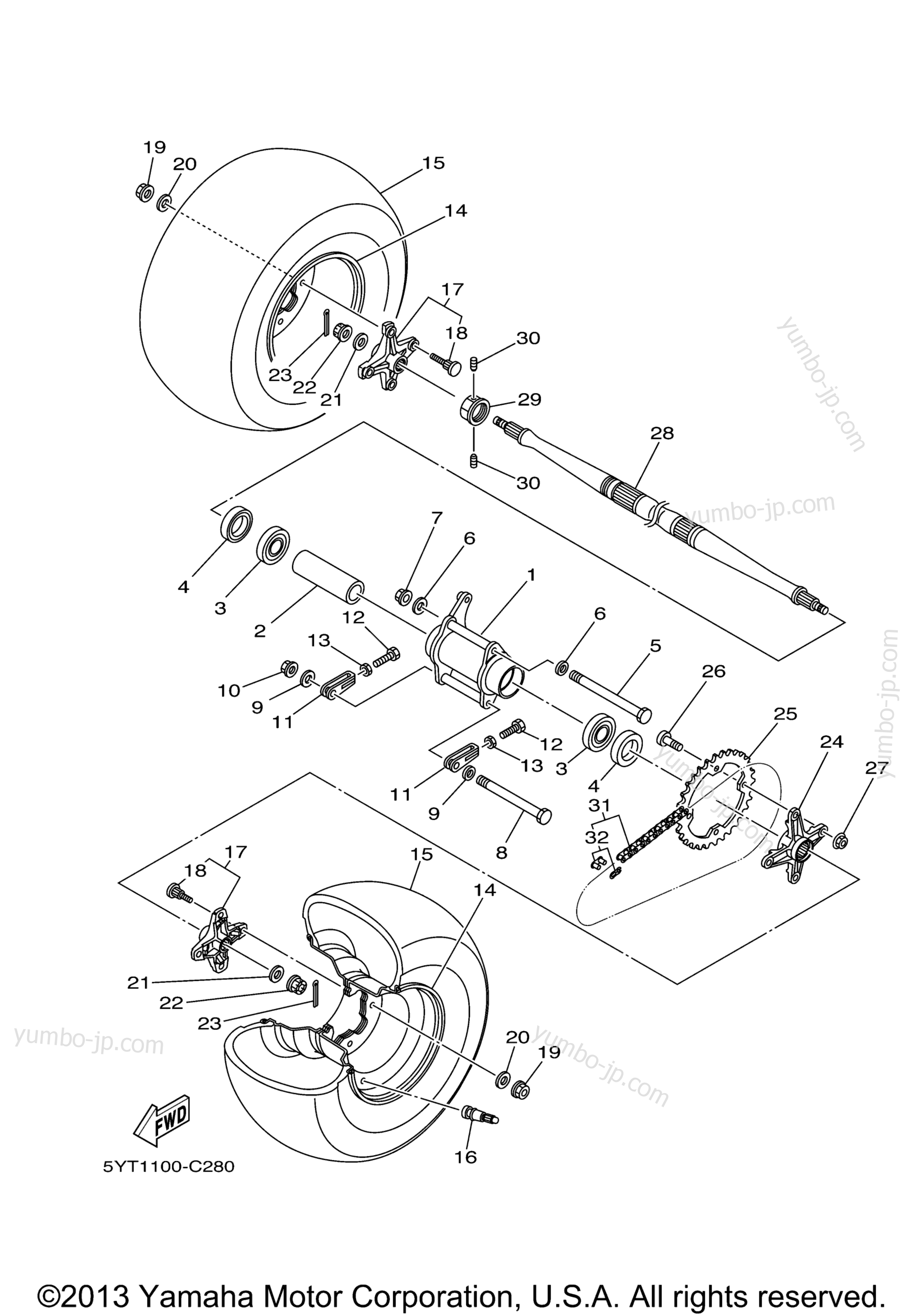 REAR WHEEL для квадроциклов YAMAHA RAPTOR 350 (YFM35RW) 2007 г.