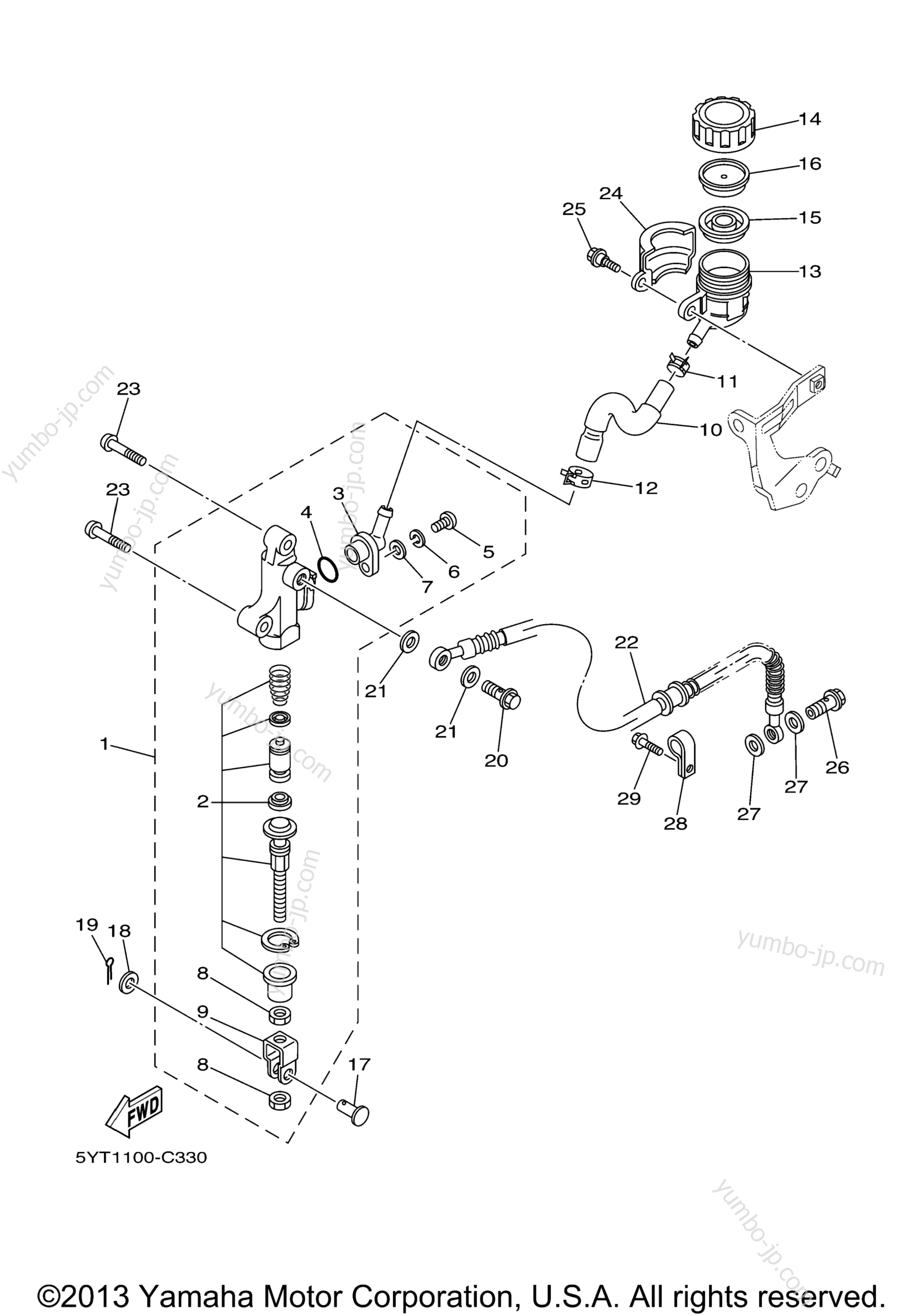 REAR MASTER CYLINDER для квадроциклов YAMAHA RAPTOR 350 (YFM35RW) 2007 г.