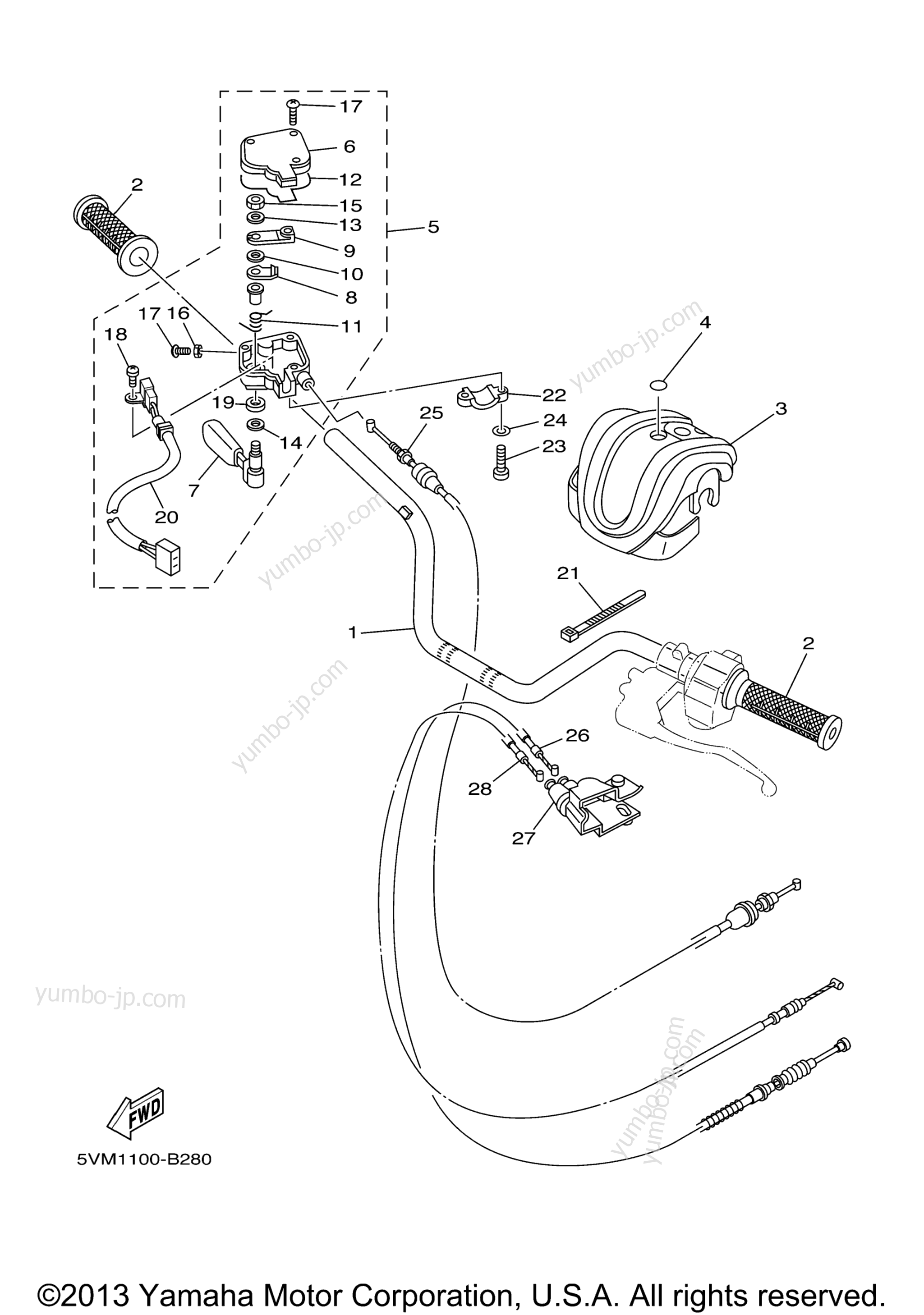 Steering Handle Cable для квадроциклов YAMAHA BLASTER (YFS200R) 2003 г.
