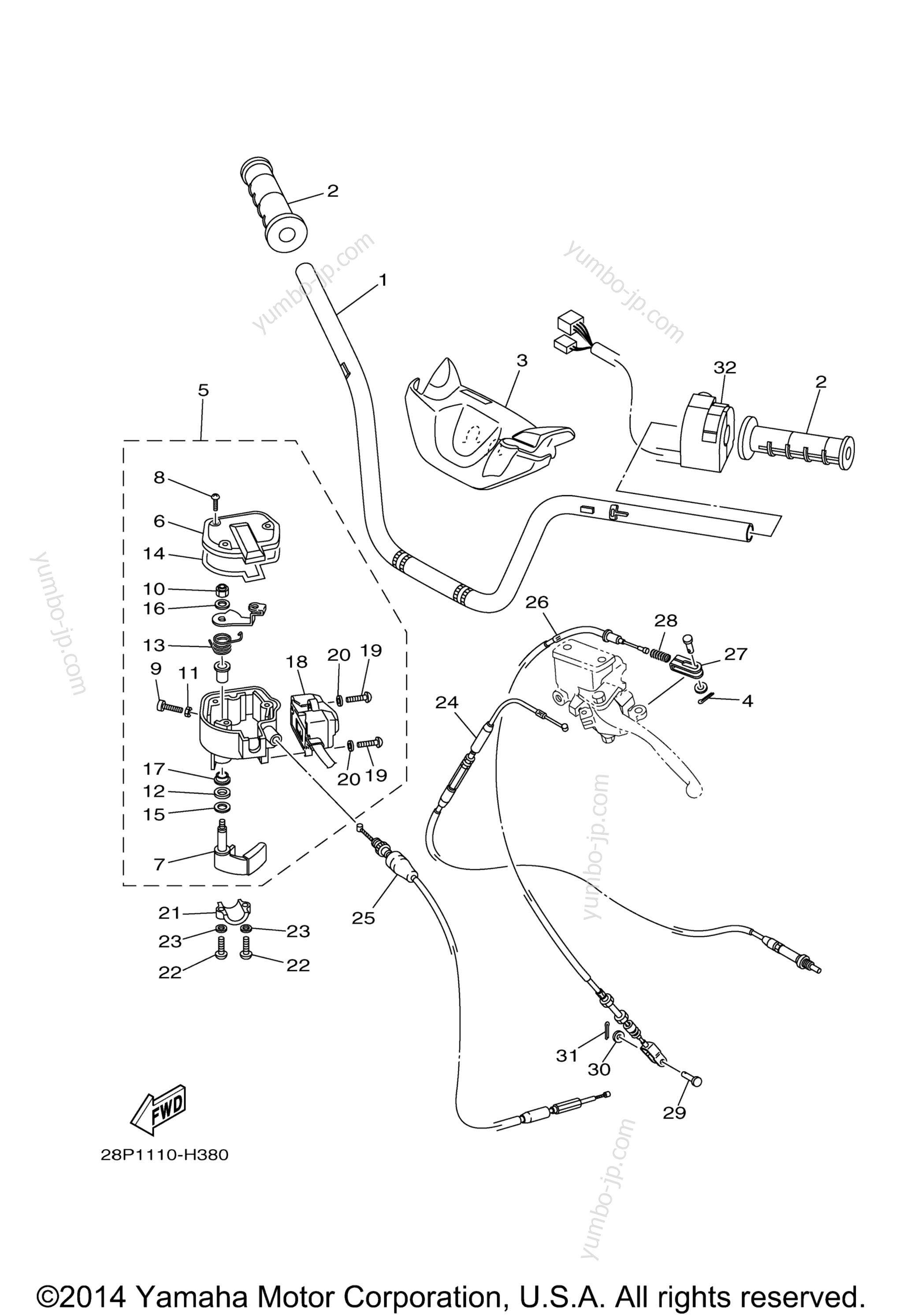 Steering Handle Cable для квадроциклов YAMAHA GRIZZLY 700 FI 4WD (YFM7FGYL) 2009 г.