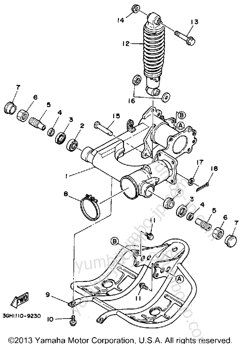 Swing Arm-Rear Shocks for ATVs YAMAHA MOTO-4 (YFM250A) 1990 year