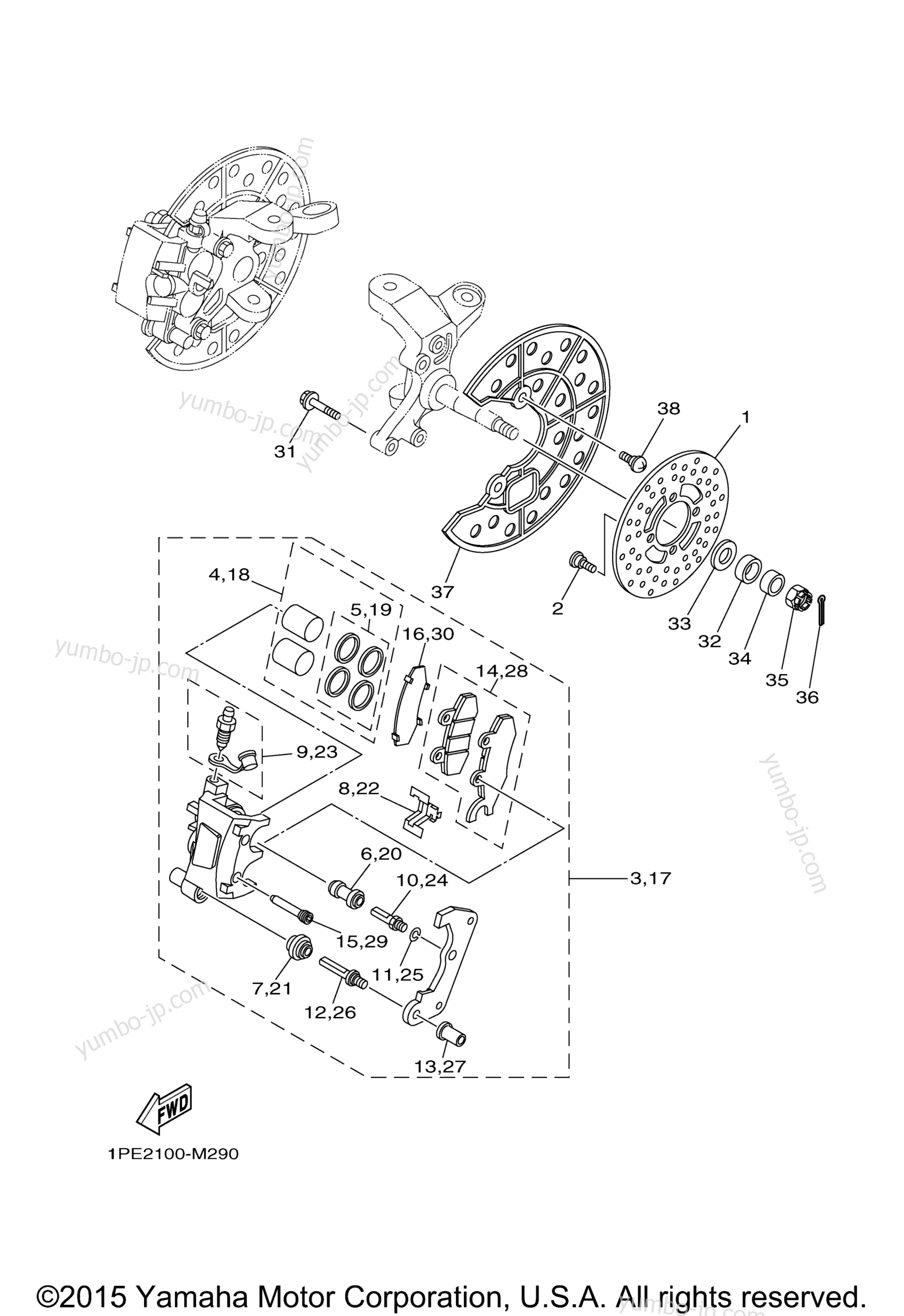 FRONT BRAKE CALIPER for ATVs YAMAHA RAPTOR 700 (YFM70RSBGL) 2016 year