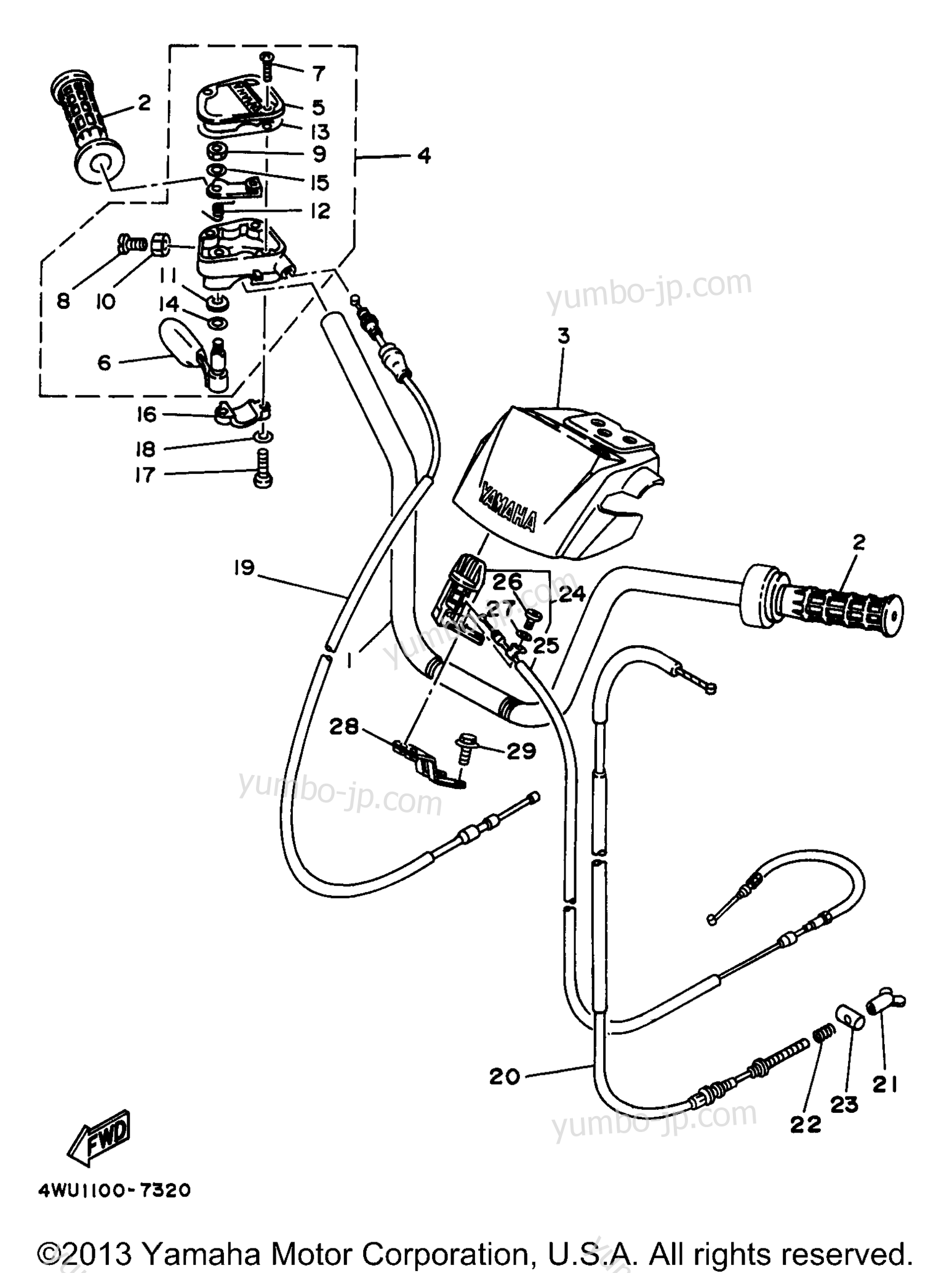 Steering Handle Cable for ATVs YAMAHA BIG BEAR 4WD (YFM350FWBJ) 1997 year