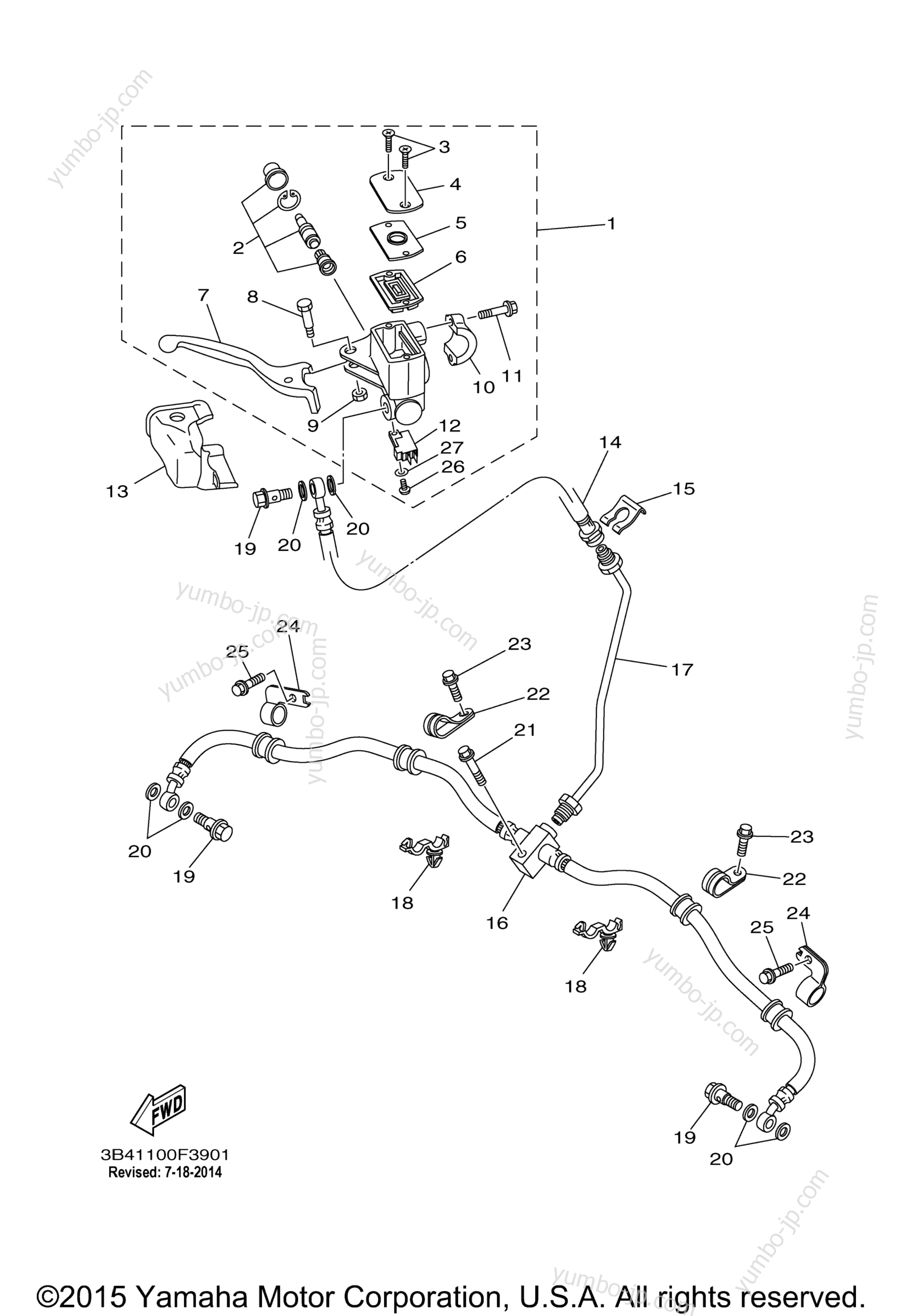 FRONT MASTER CYLINDER for ATVs YAMAHA GRIZZLY 700 FI EPS DUCKS UNLIMITED (YFM7FGPDUY) 2009 year