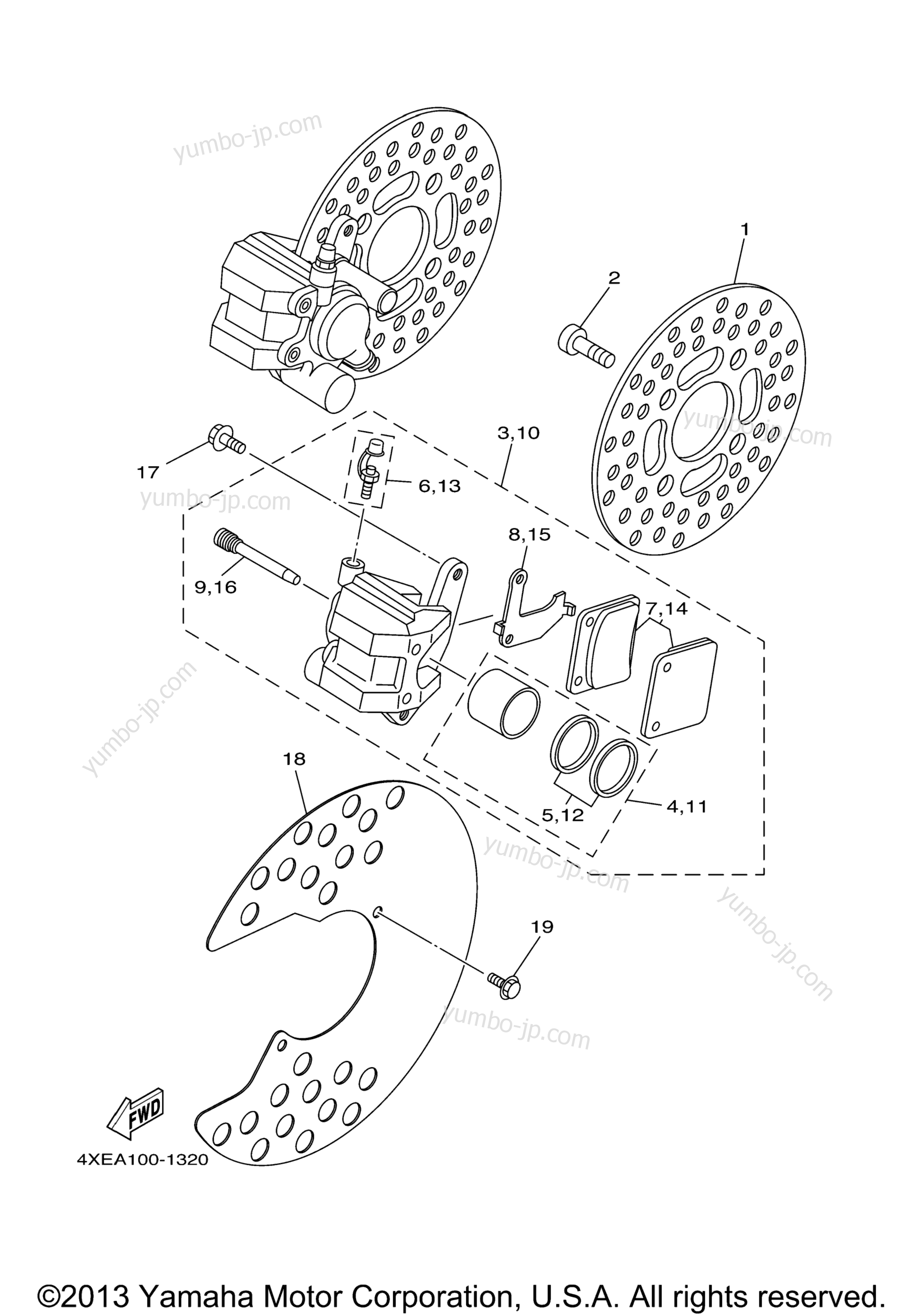 FRONT BRAKE CALIPER for ATVs YAMAHA BRUIN 250 2WD (YFM25BV) 2006 year