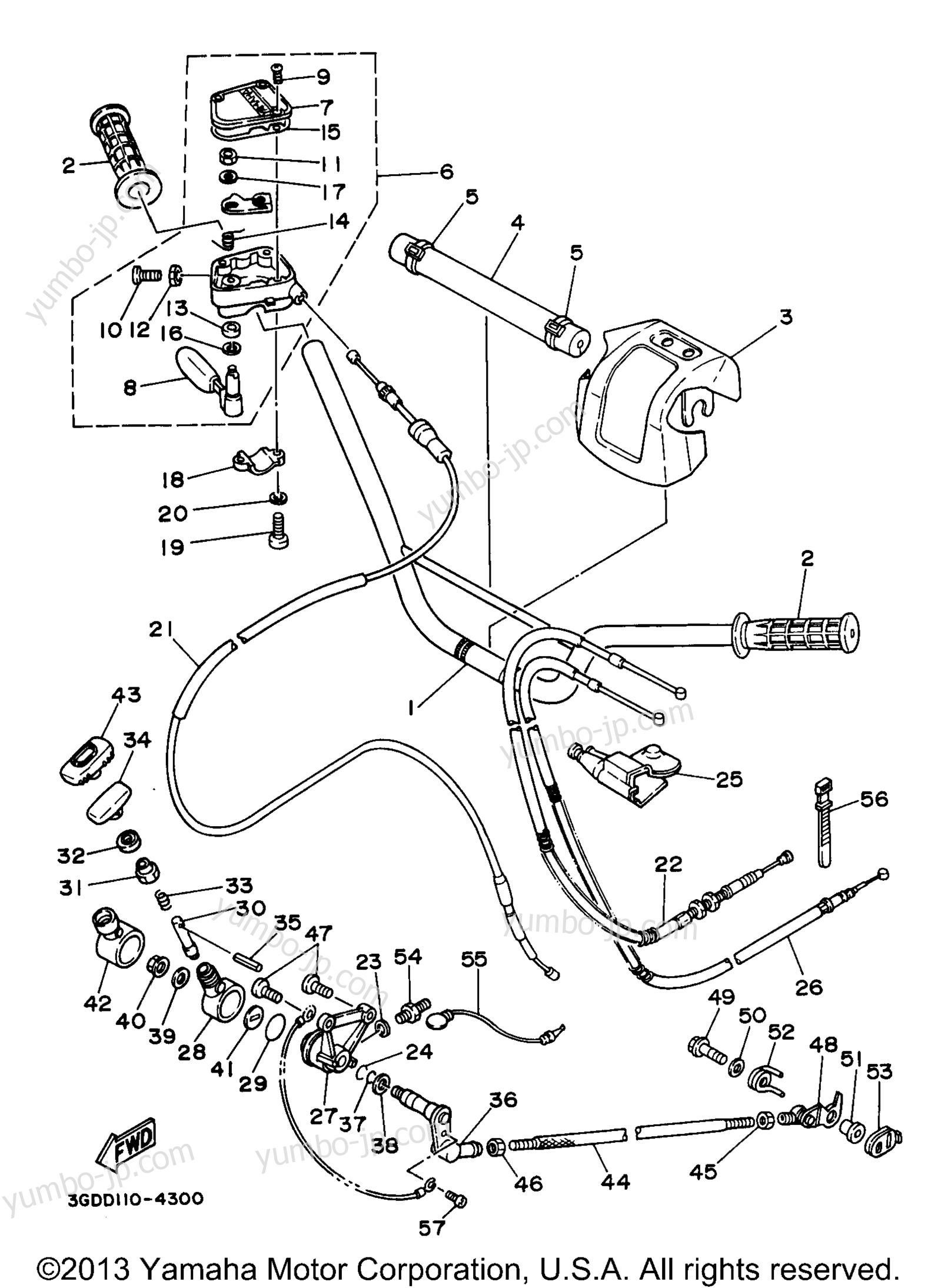 Steering Handle Cable для квадроциклов YAMAHA WARRIOR (YFM350XJ) 1997 г.