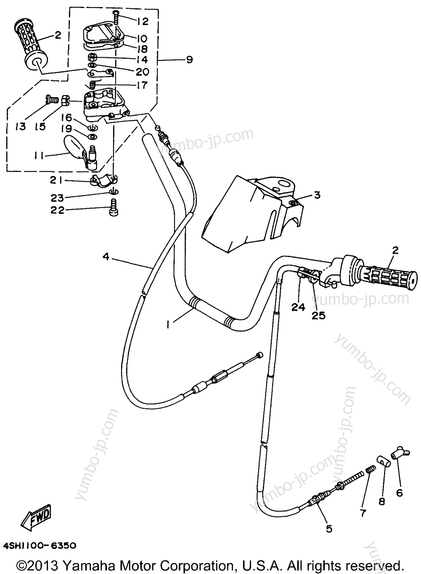Steering Handle Cable для квадроциклов YAMAHA KODIAK 4WD (YFM400FWH_) 1996 г.
