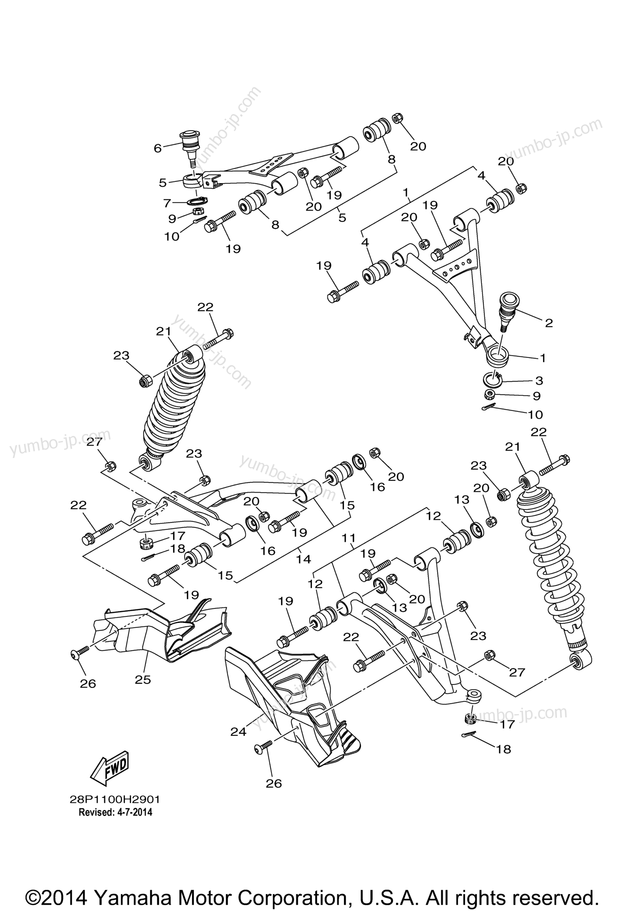 Front Suspension Wheel для квадроциклов YAMAHA GRIZZLY 700 FI 4WD (YFM7FGYGR) 2009 г.