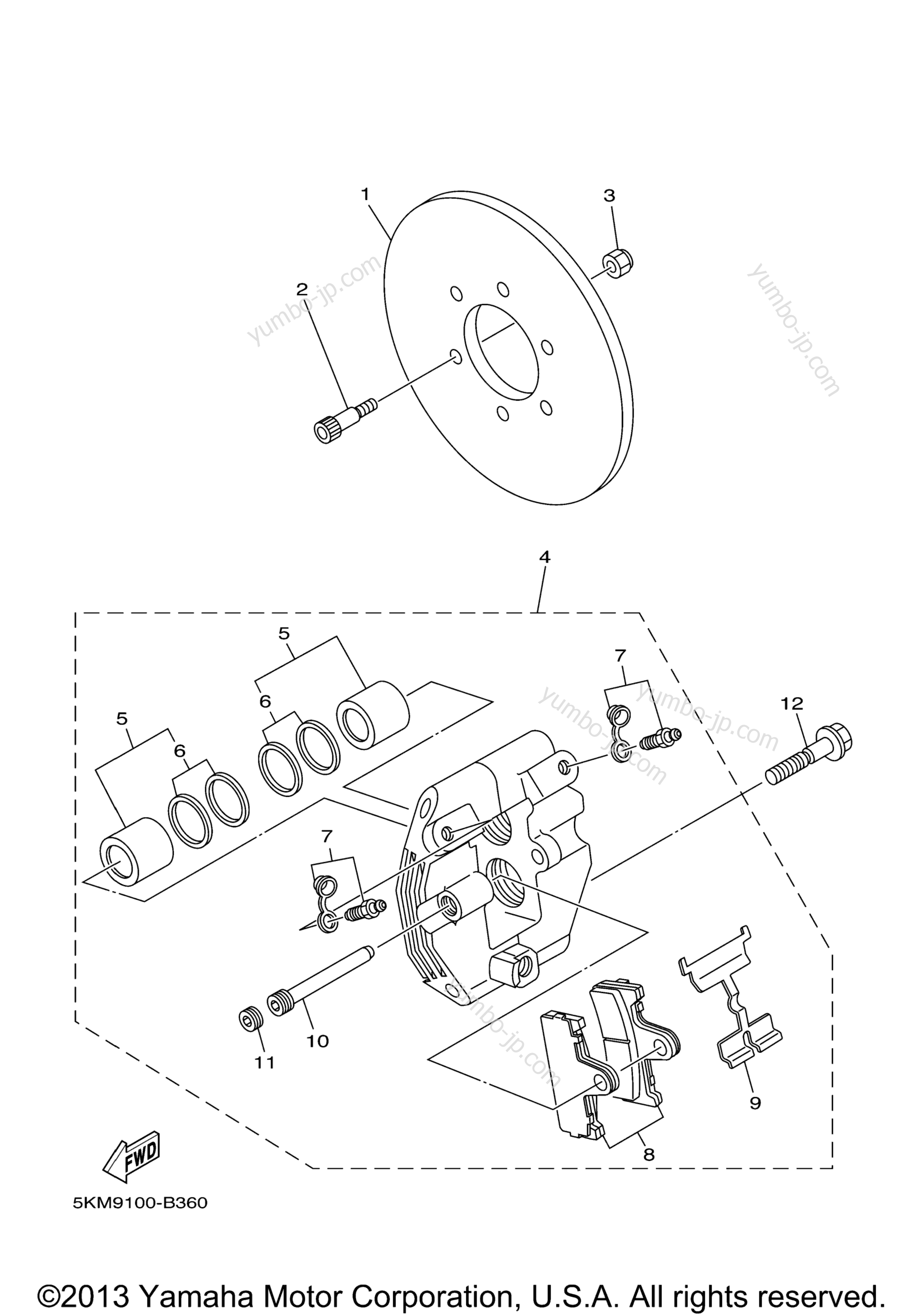 REAR BRAKE CALIPER для квадроциклов YAMAHA GRIZZLY 660 4X4 METALLIC TITANIUM (YFM660FRGY) 2003 г.