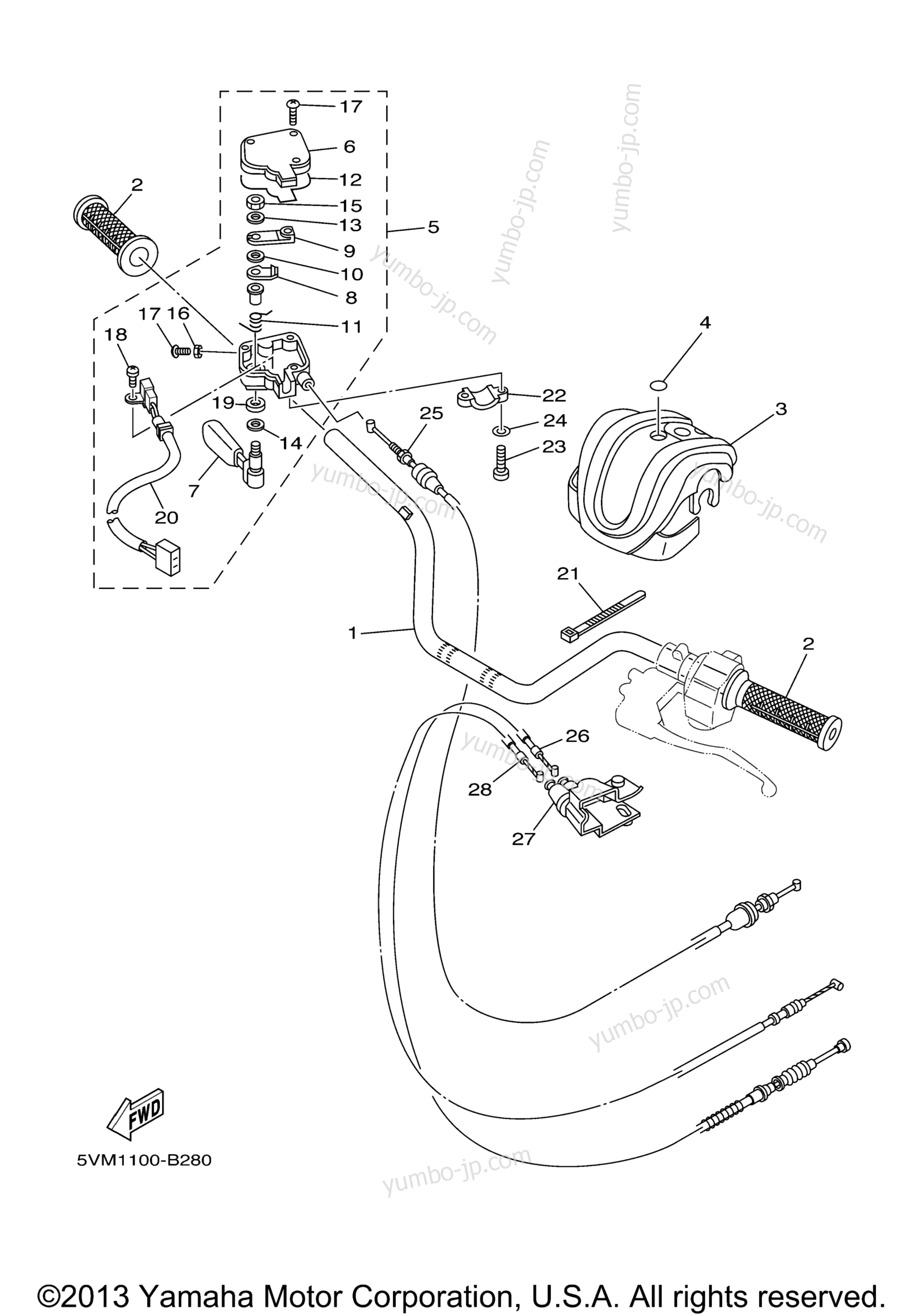 Steering Handle Cable для квадроциклов YAMAHA BLASTER (YFS200T) 2005 г.