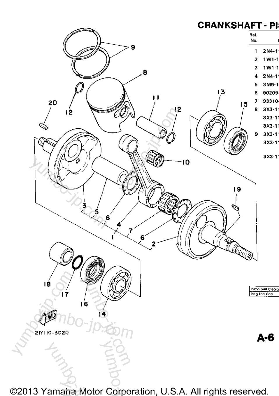Crankshaft - Piston для квадроциклов YAMAHA YT125N 1985 г.