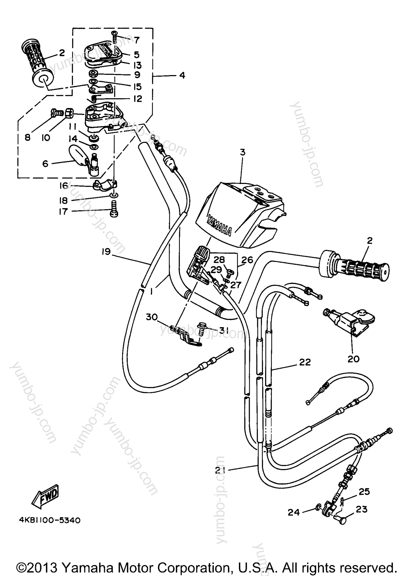Steering Handle Cable для квадроциклов YAMAHA WOLVERIINE (YFM35FXJ_M) 1997 г.