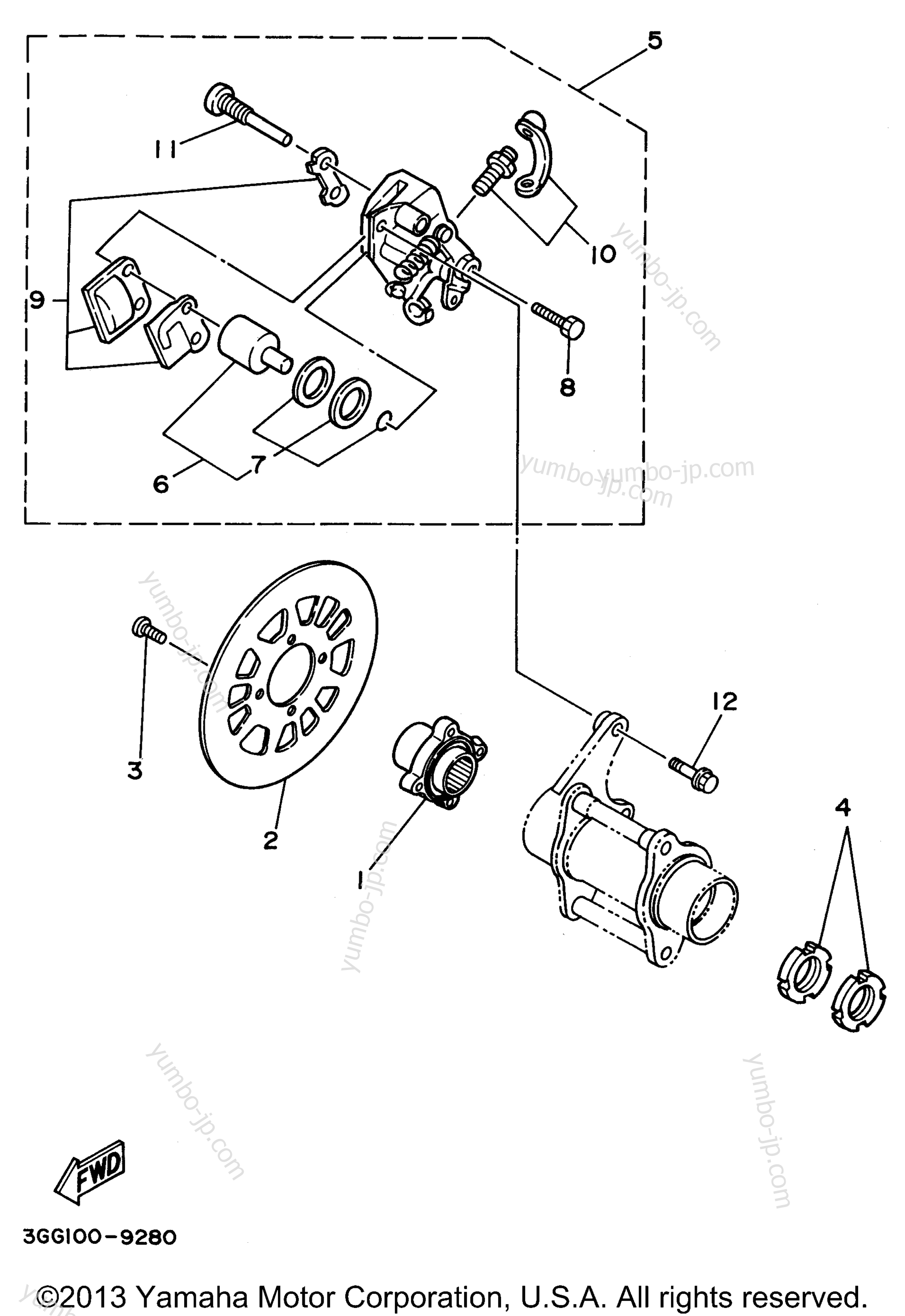 REAR BRAKE CALIPER для квадроциклов YAMAHA BANSHEE (YFZ350H) 1996 г.