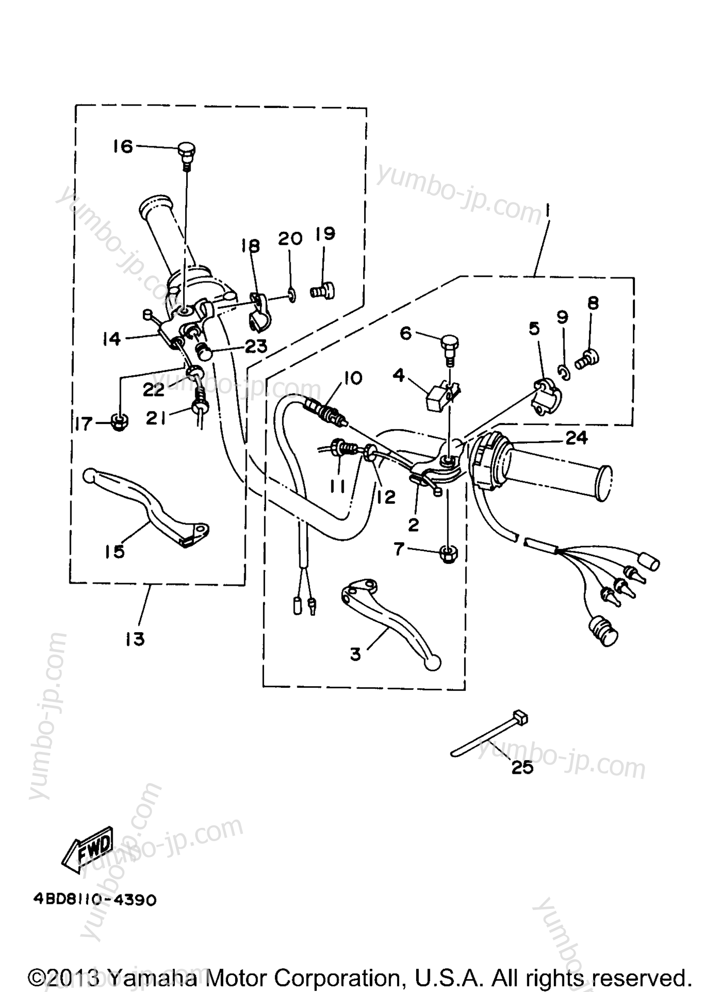 Handle Switch Lever for ATVs YAMAHA TIMBERWOLF 2WD (YFB250UJ_M) 1997 year