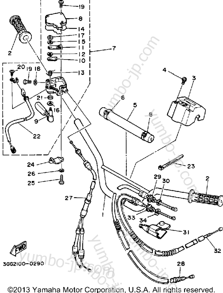 Handlebar - Cable for ATVs YAMAHA BANSHEE (YFZ350A) 1990 year