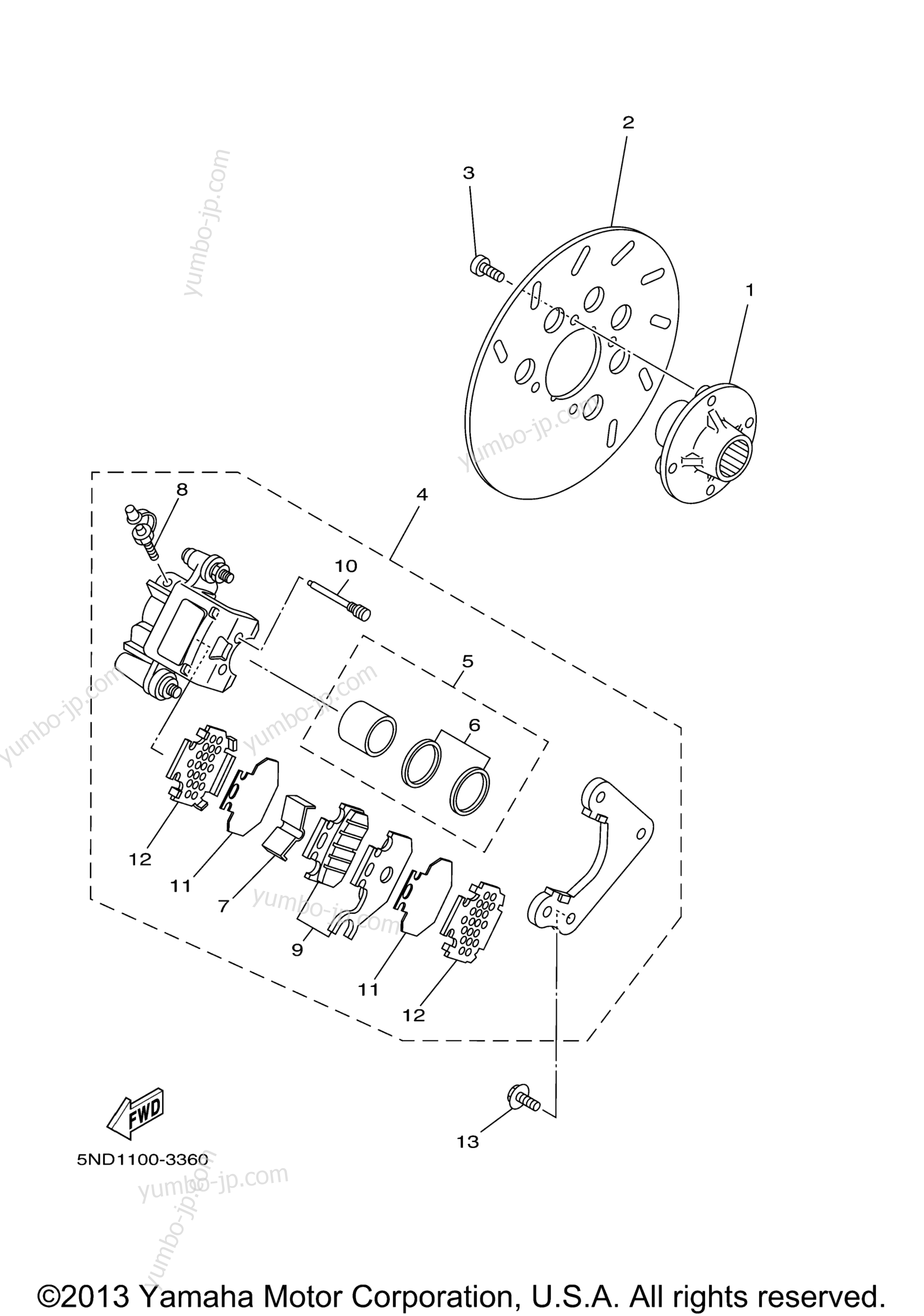 REAR BRAKE CALIPER для квадроциклов YAMAHA KODIAK 450 AUTO 4X4 (YFM45FAS) 2004 г.