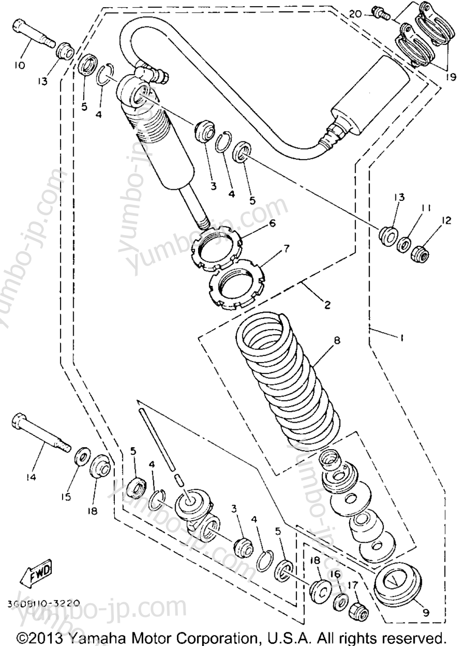 Rear Shocks для квадроциклов YAMAHA WARRIOR (YFM350XE) 1993 г.