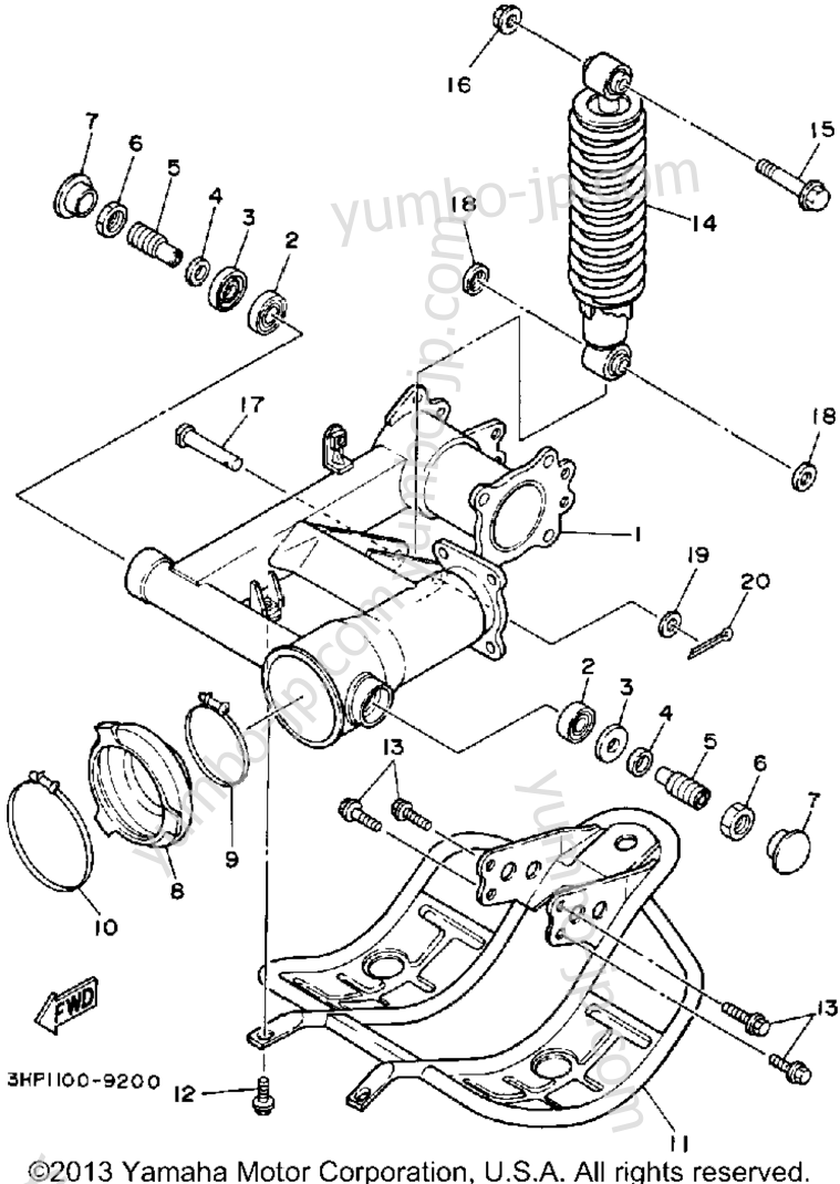 Swing Arm-Rear Shocks for ATVs YAMAHA MOTO-4 (YFM350ERA) 1990 year