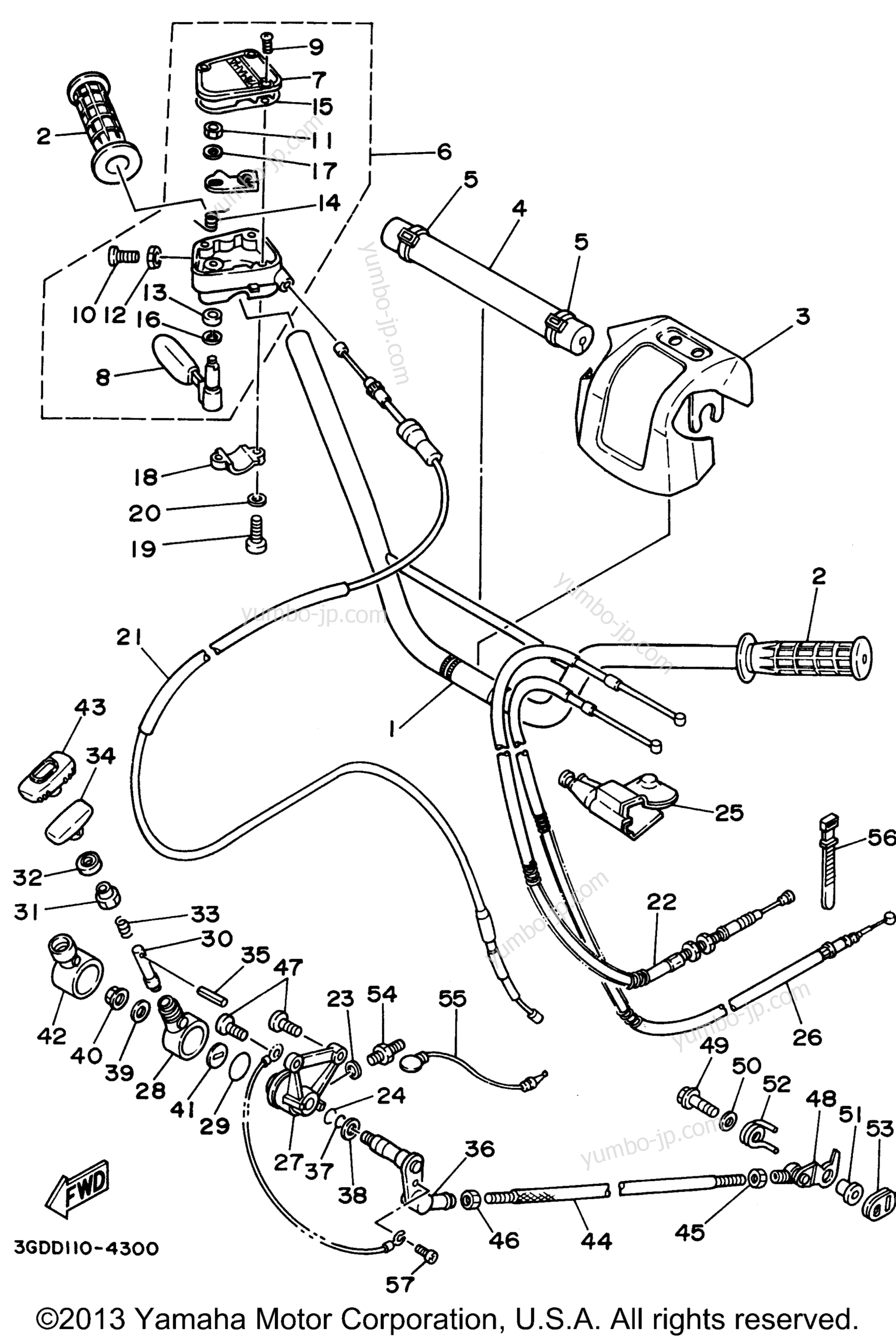 Steering Handle Cable для квадроциклов YAMAHA WARRIOR (YFM350XF_M) 1994 г.