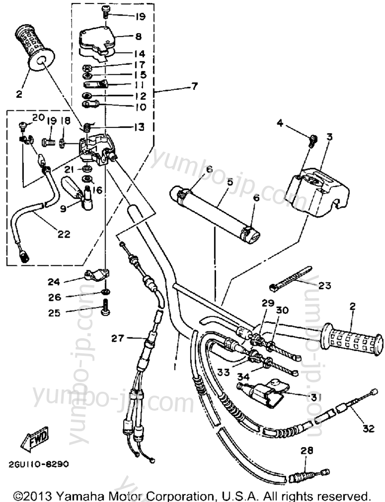 Handlebar - Cable for ATVs YAMAHA BANSHEE (YFZ350W) 1989 year