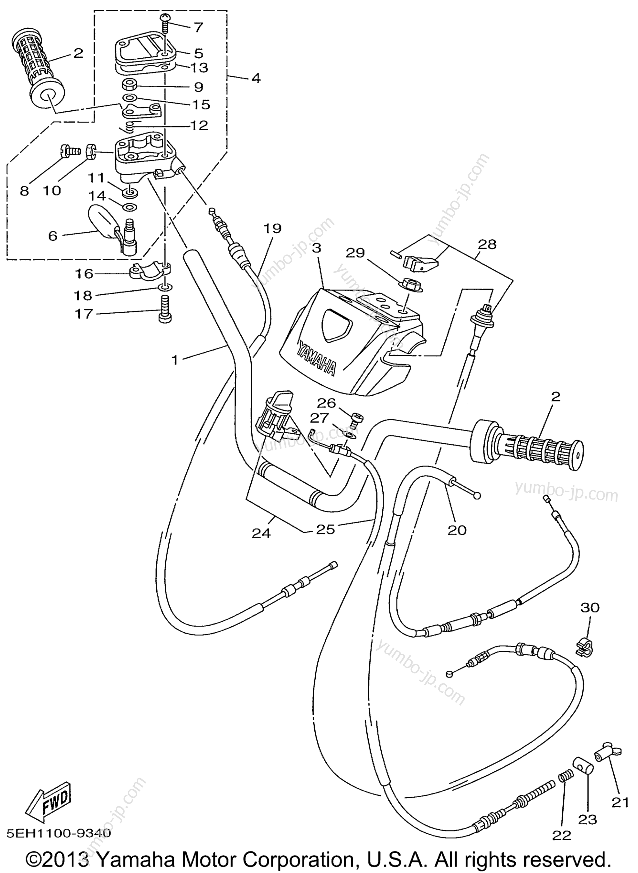 Steering Handle Cable для квадроциклов YAMAHA KODIAK 4WD (YFM400FWBL) 1999 г.